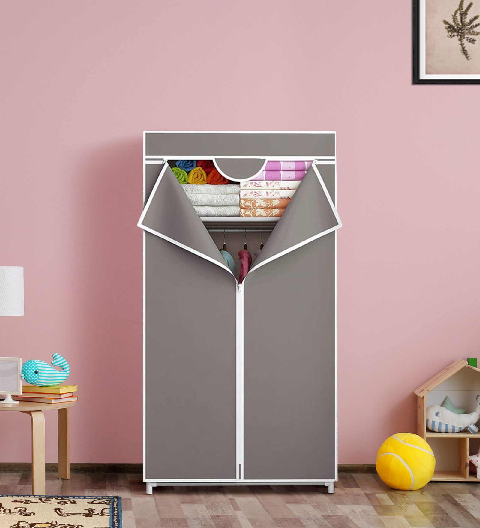 Paine Fabric Kids Wardrobe in Grey Colour