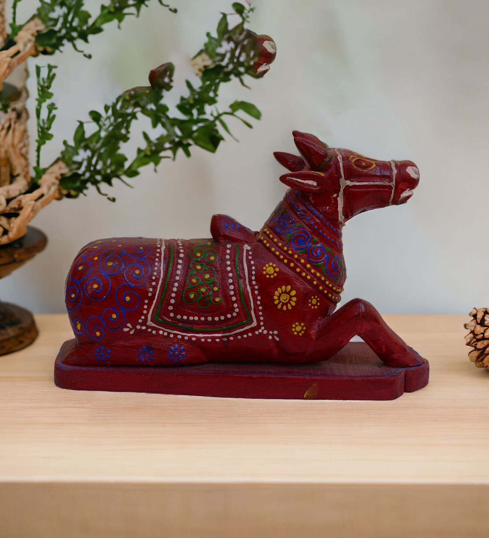 Hand Painted Cow Multicolour Wood Figurine