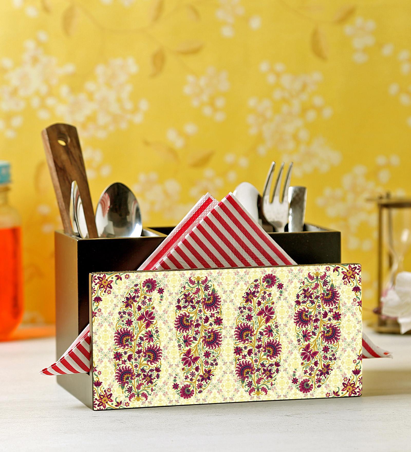 Buy Red Mdf Wood Cutlery Holder by Reinvention Factory Online Cutlery Holders Cutlery