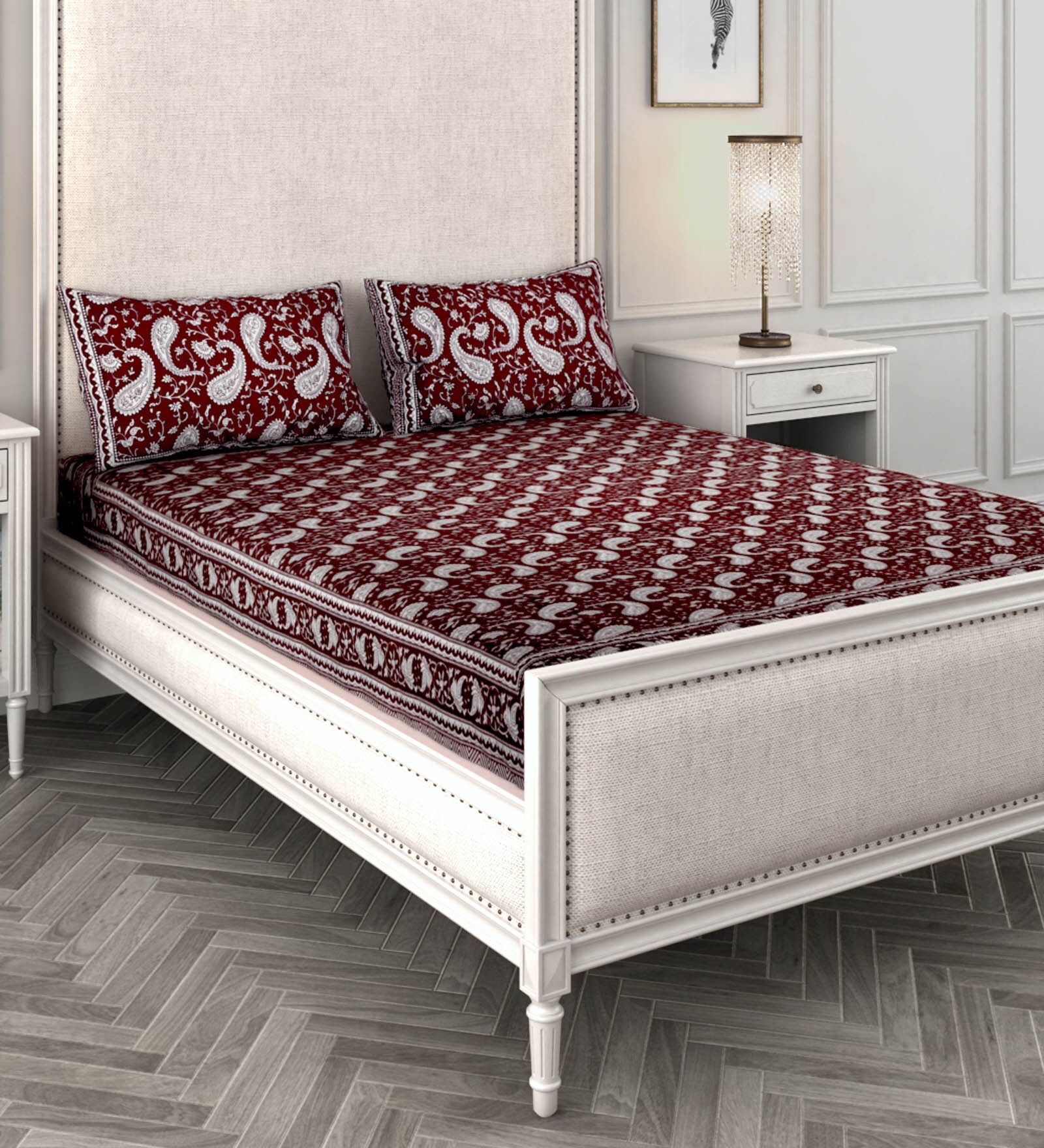 Paisley Cotton 144TC Double Bedsheet with 2 Pillow Covers