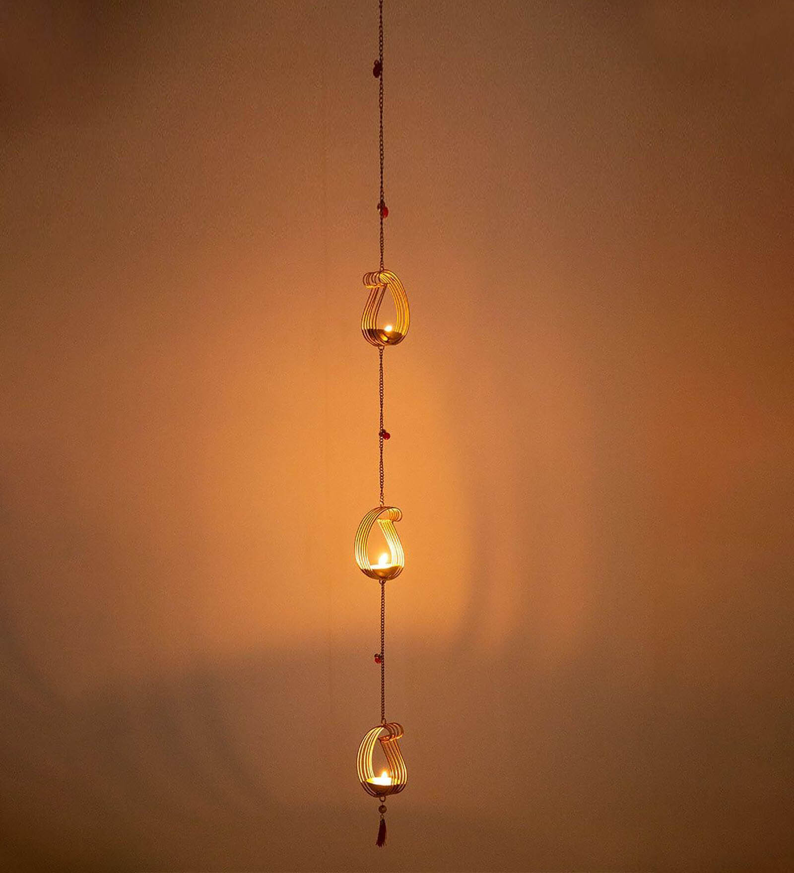 Paisley Gold Mild Steel Hanging Tealight Holder