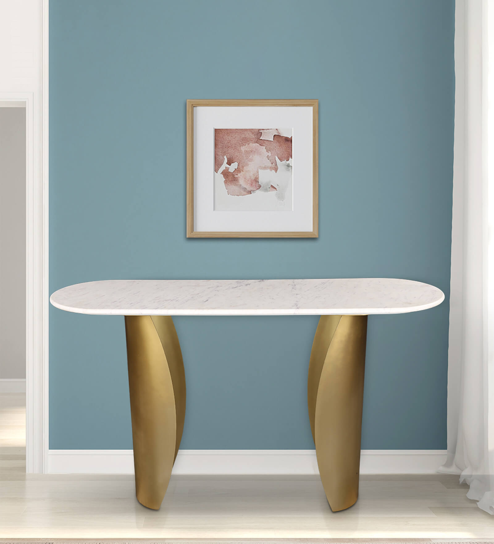 Palatine Marble Console Table In White & Gold Colour