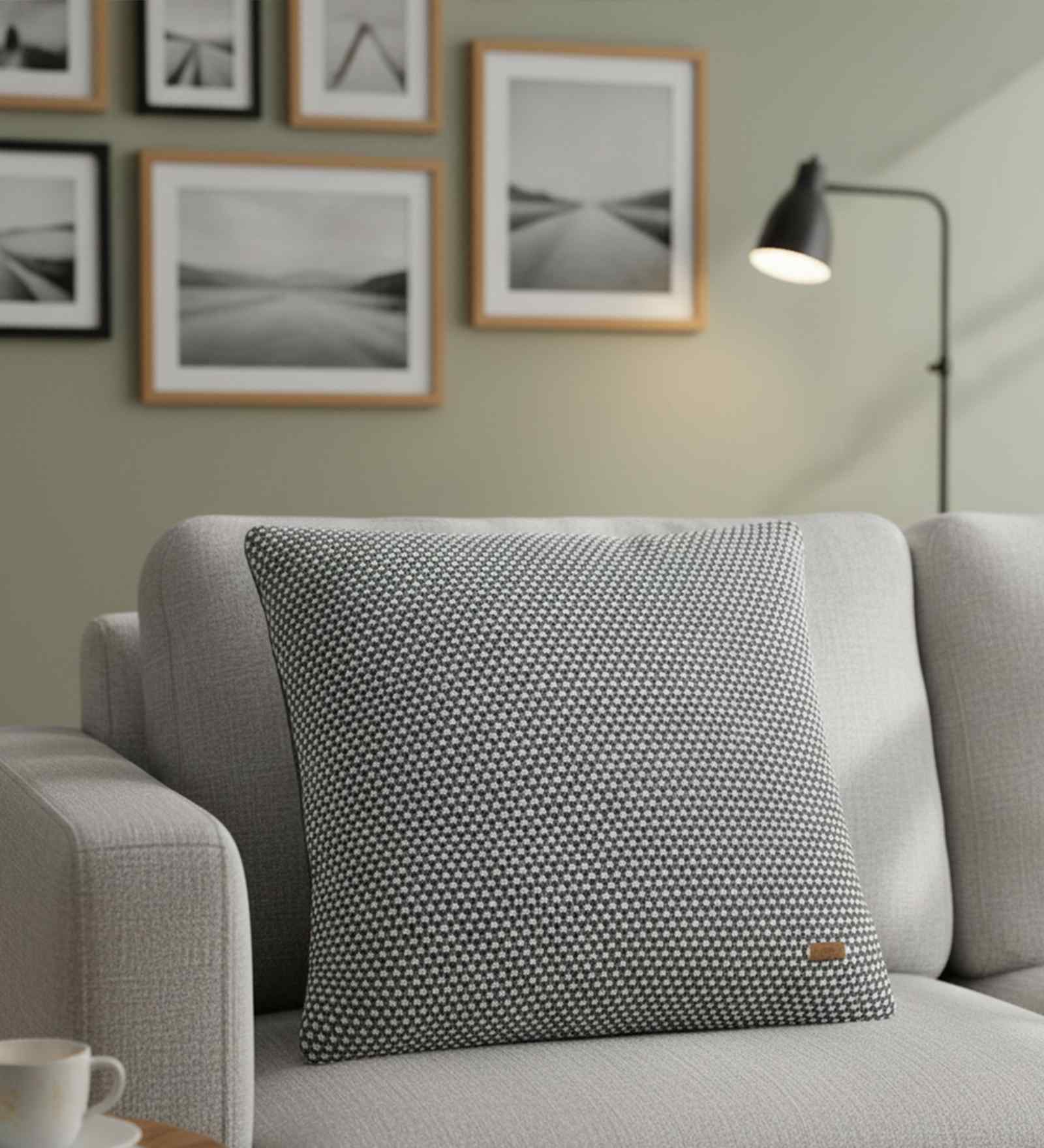 Pale Whisper & Dark Grey Melange 100% Cotton Mini Moss 16X16 Inches Knitted Cushion Cover