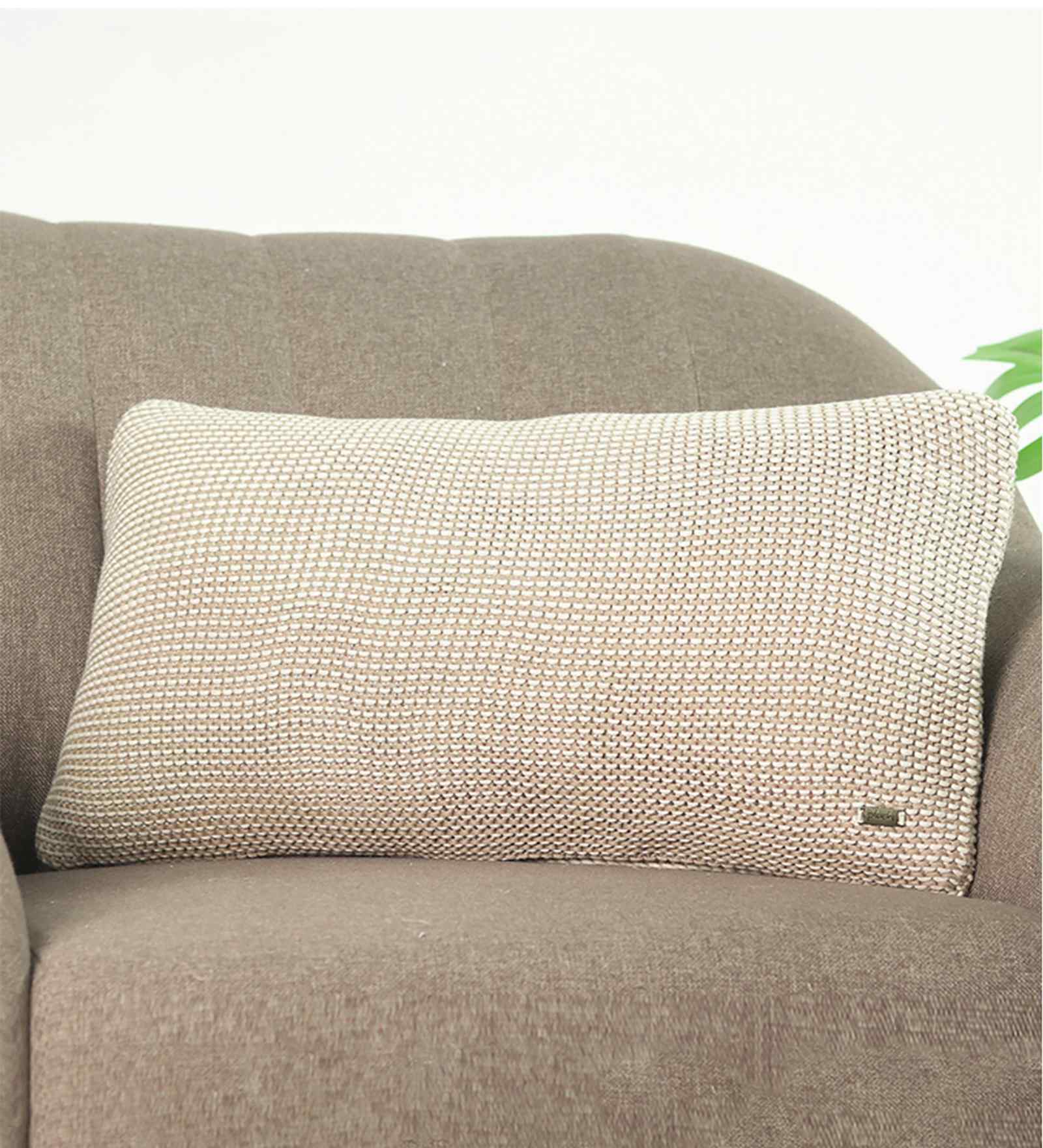 Pale Whisper & Natural 100% Cotton Transfer 12X20 Inches Knitted Cushion Cover