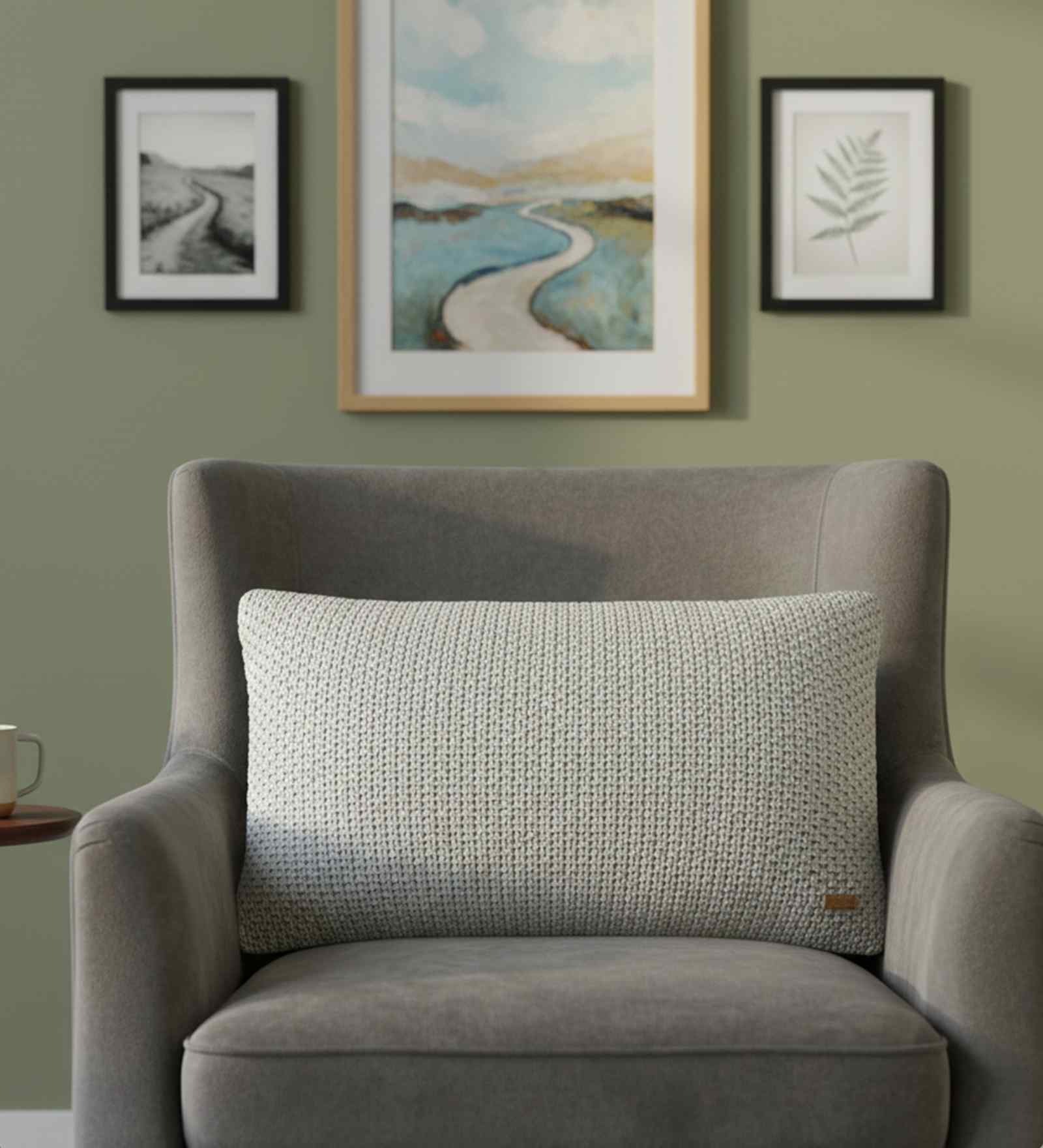 Pale Whisper & Silver 100% Cotton Moss Foil Print 12X20 Inches Knitted Cushion Cover