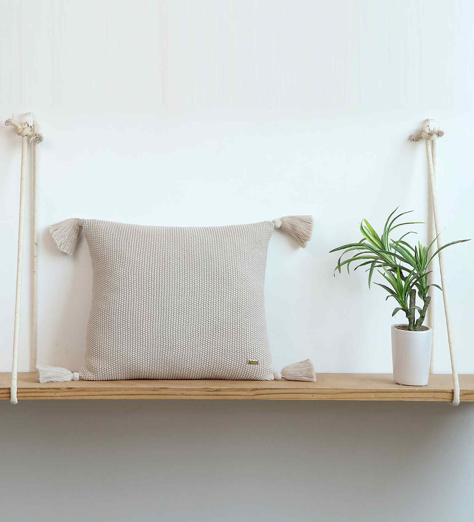 Pale Whisper 100% Cotton Mini Moss 16X16 Inches Knitted Cushion Cover