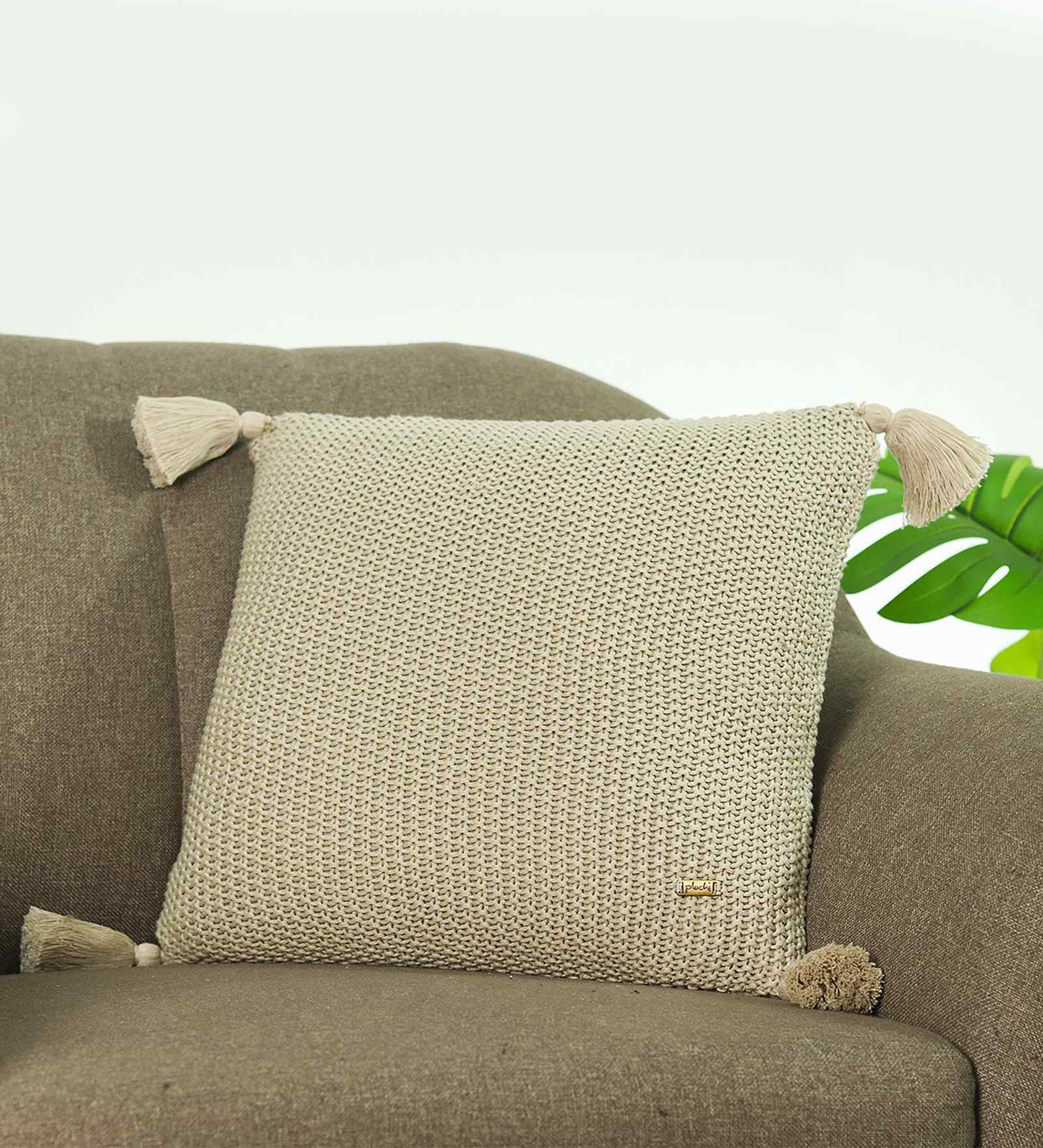 Pale Whisper 100% Cotton Moss 16X16 Inches Knitted Cushion Cover