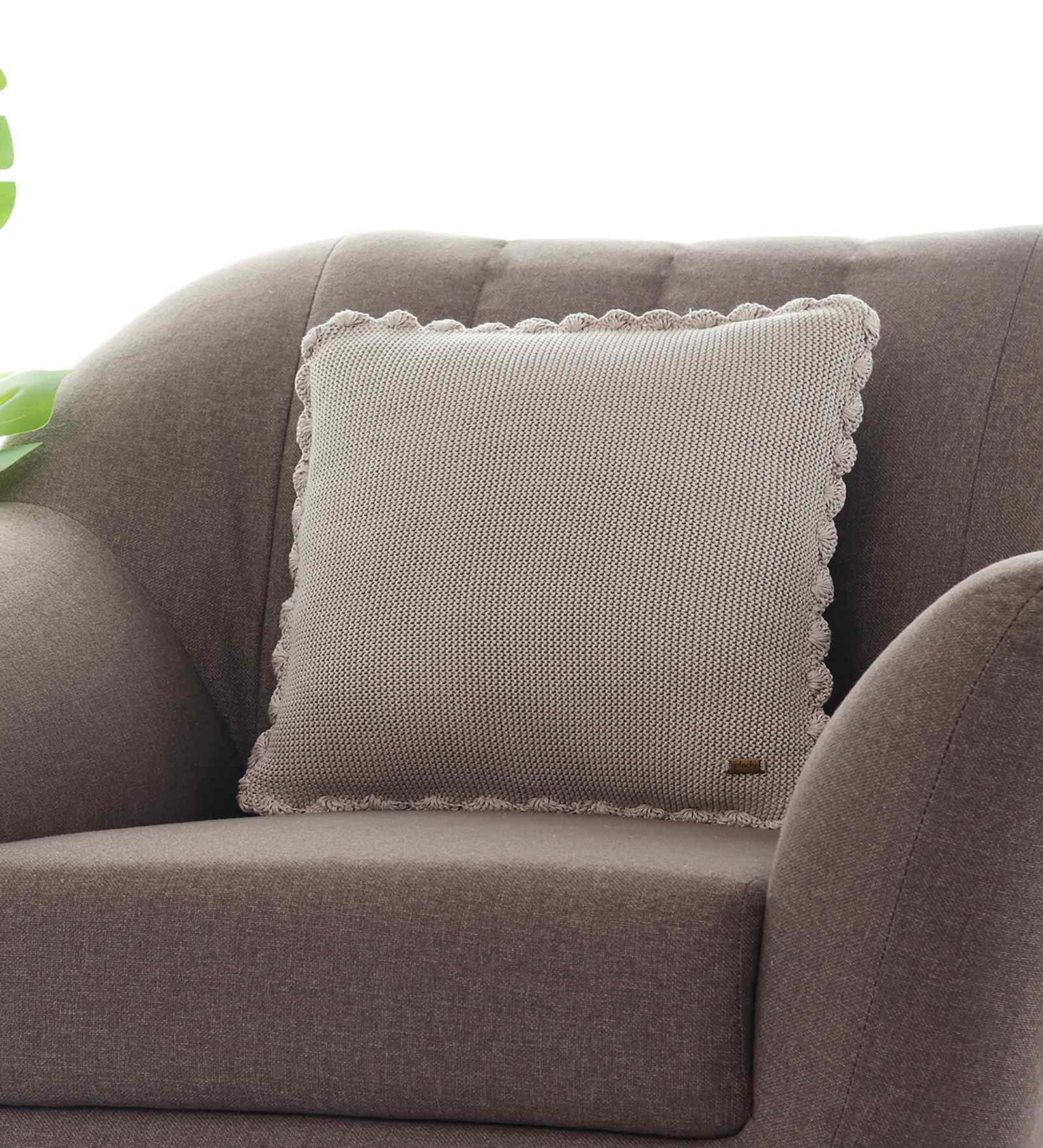 Pale Whisper 100% Cotton Transfer 16X16 Inches Knitted Cushion Cover