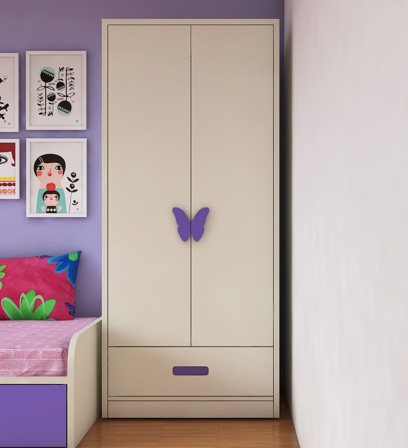 Palencia 2 Door Wardrobe with Butterfly Handles in Lavender Purple Colour