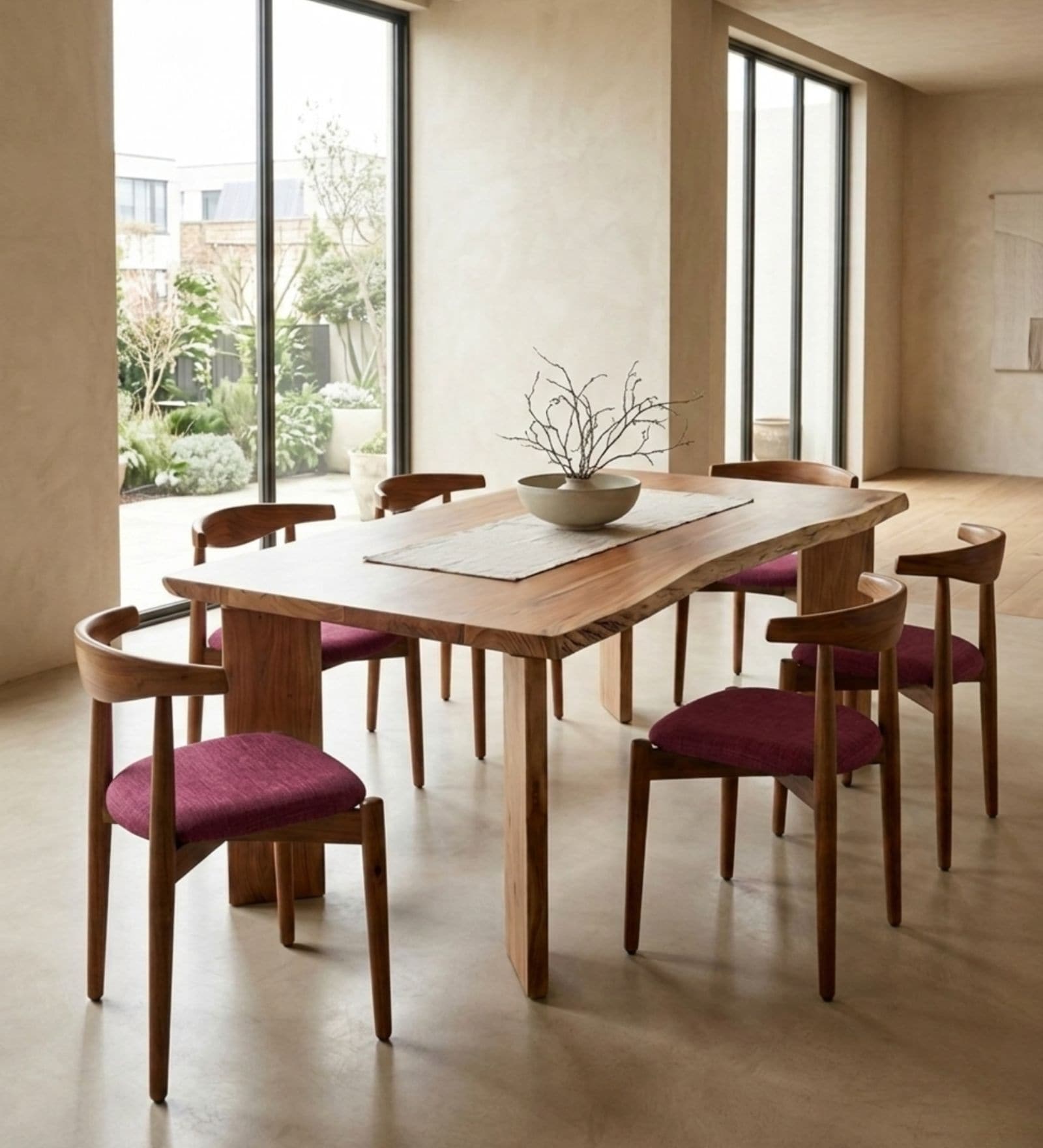 Palisade 6 Seater Solid Acacia Wood Dining Table Set With  Tropical Teak Chairs In Natural Finish