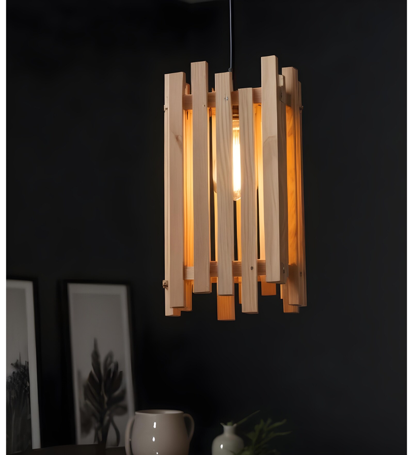 Palisade Beige Solid Wood Single Hanging Lamp