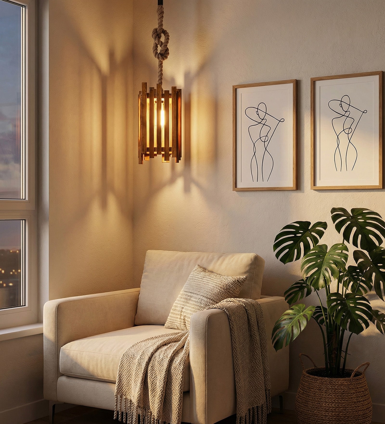 Palisade Brown Solid Wood Hanging Light