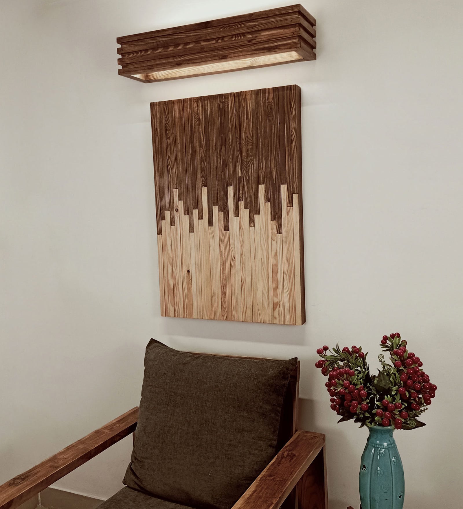 Palisade Wood Wall Art Mural with Wooden 24 LED Wall Light