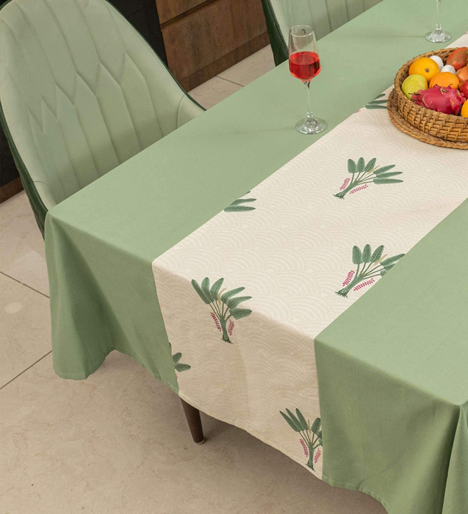 Palm Lagoon Green (Panal) Solid Cotton Table Cover ( 4 Seater  )