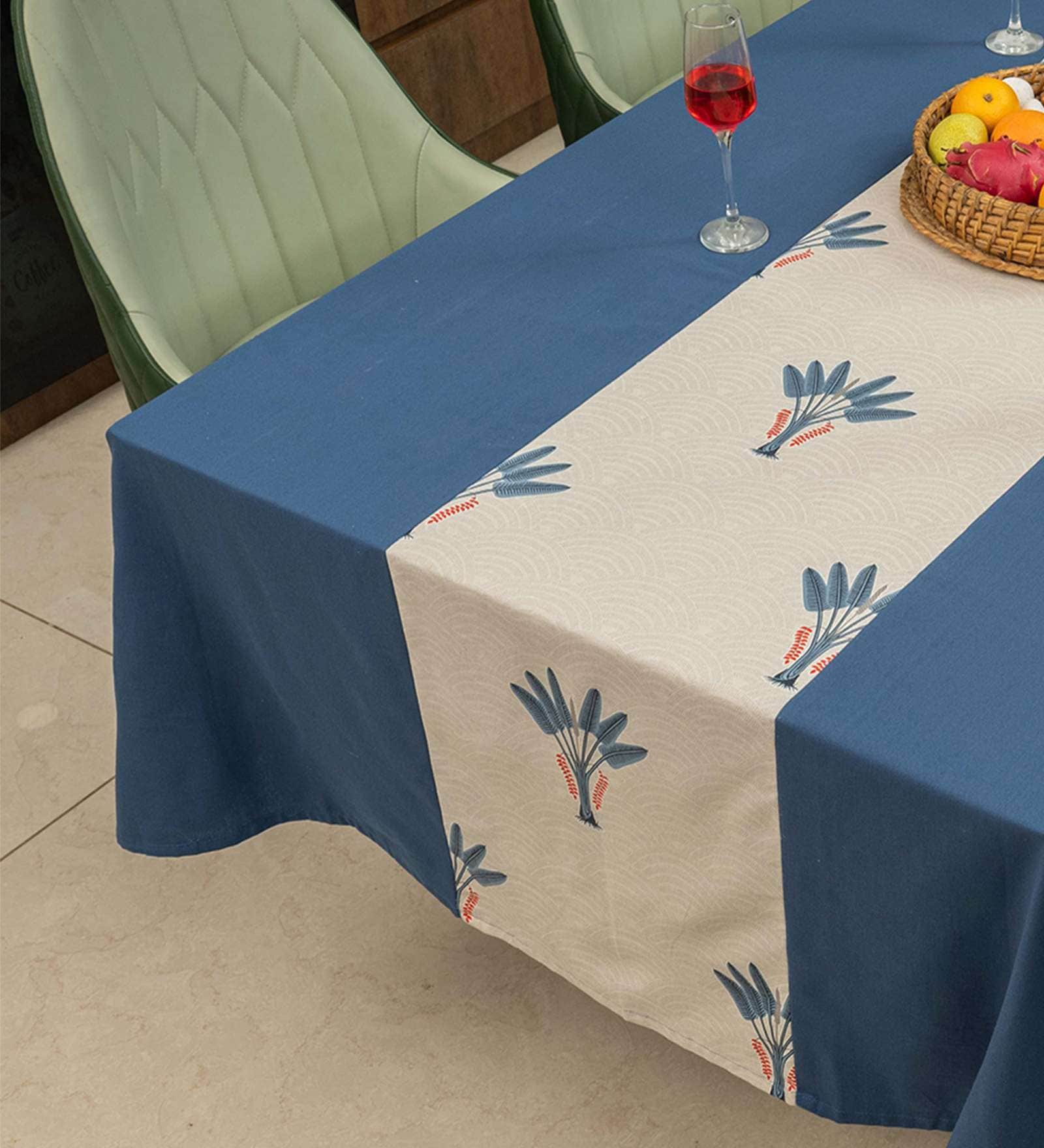 Palm Lagoon Indigo (Panal) Solid Cotton Table Cover ( 4 Seater  )