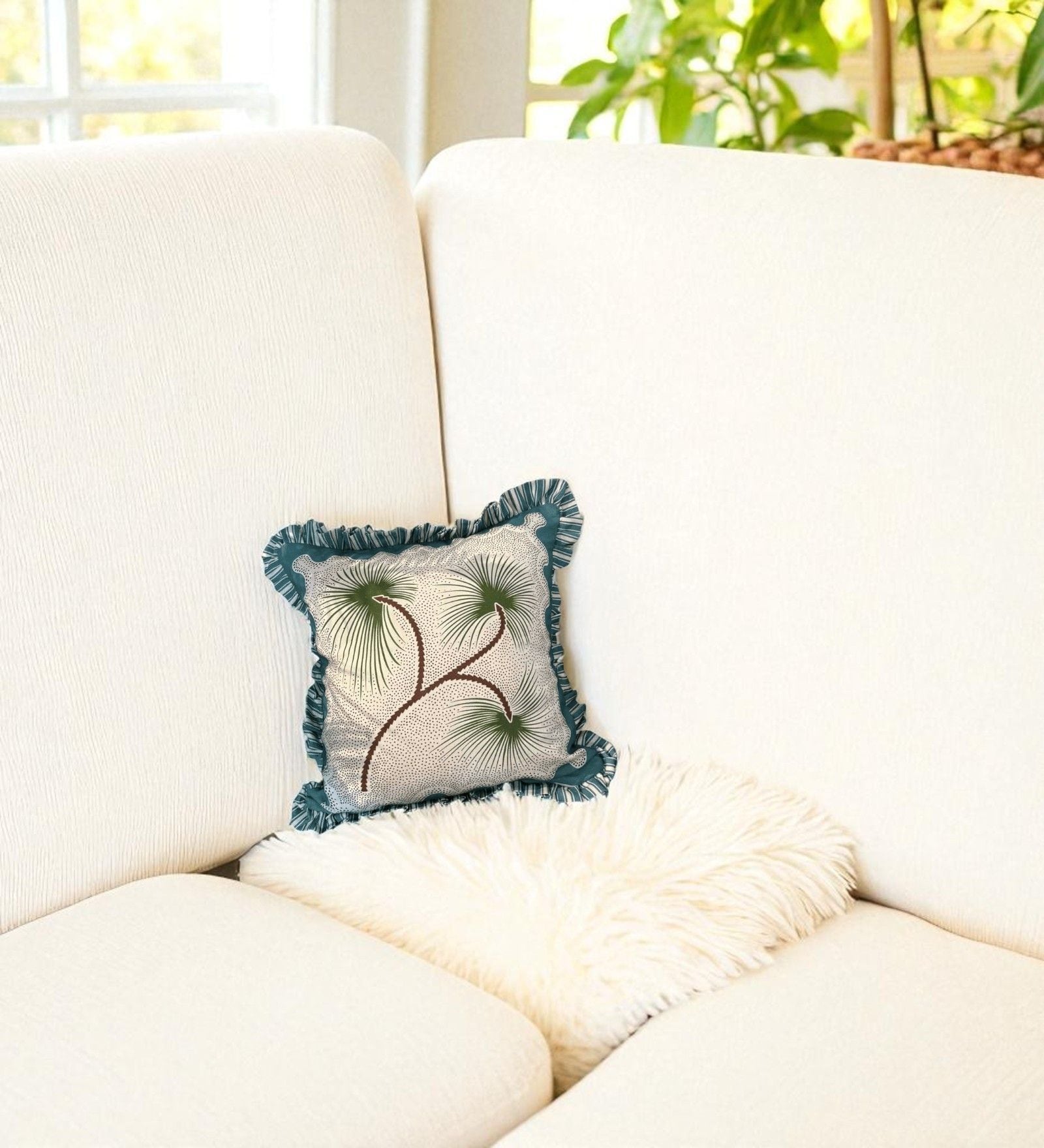 Green Floral Striped Cotton 18x18 inches Cushion Cover