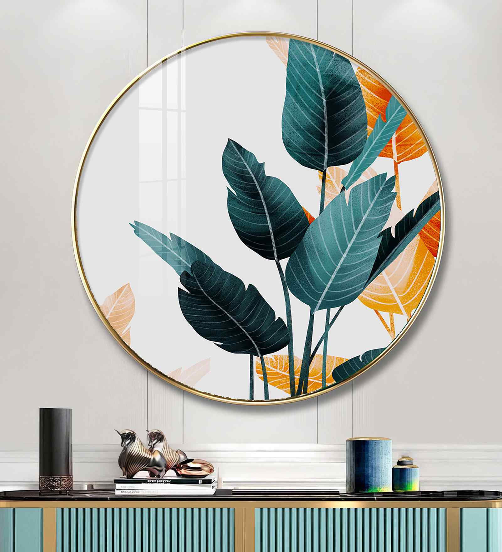 Palm Tree Leaves Acrylic Round Wall Art
