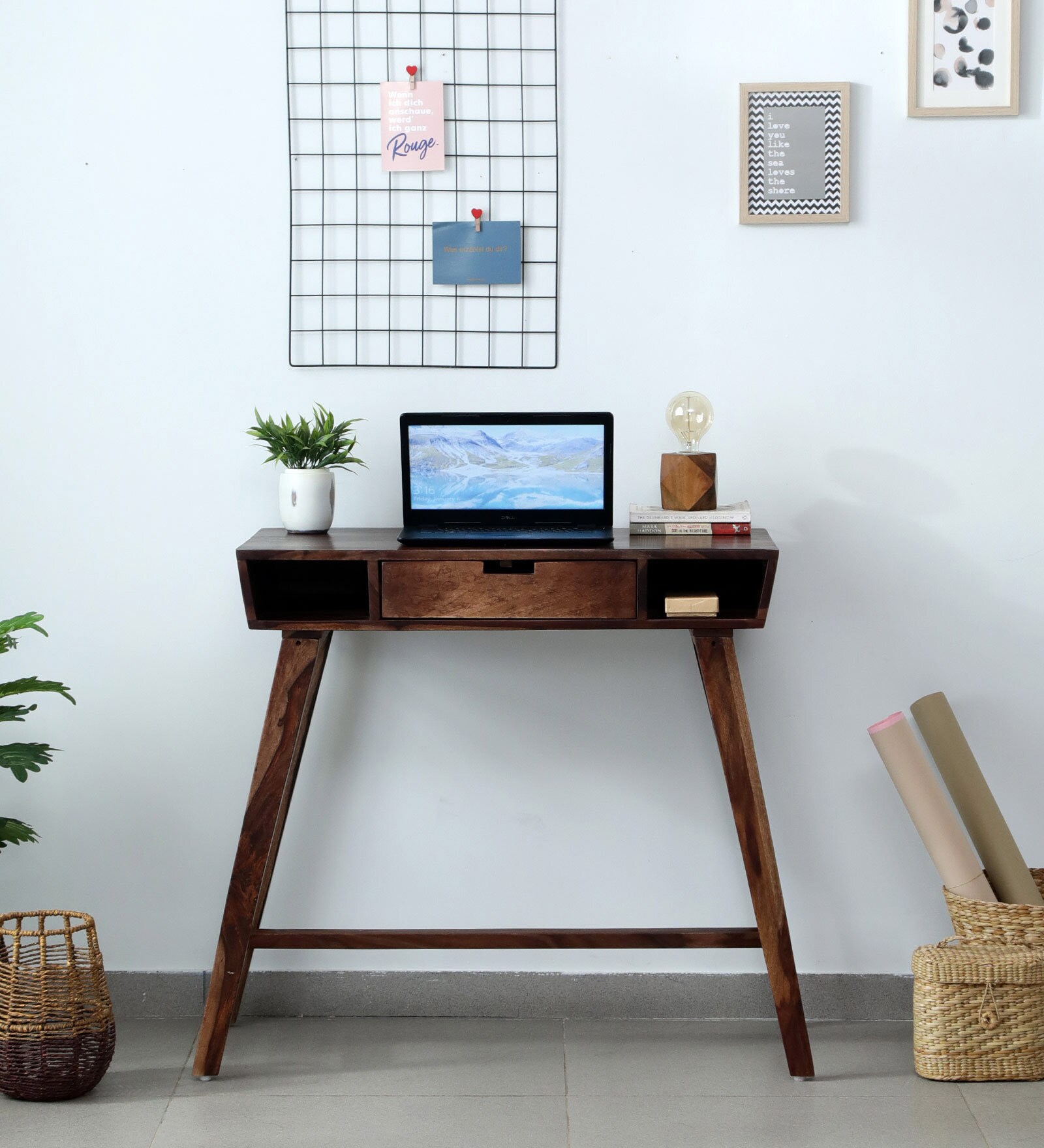 Tabor Sheesham Wood Writing Table In Rustic Teak Finish