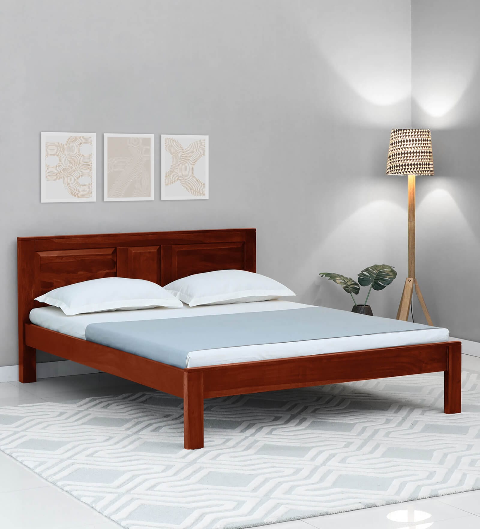 Buy Pamplona Sheesham Wood King Size Bed in Scratch Resistant Honey Oak ...