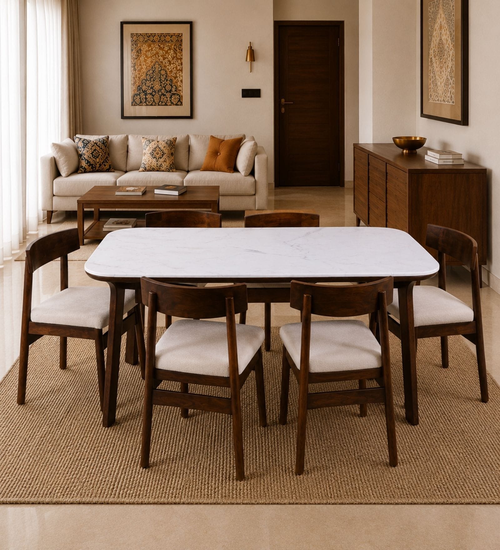 Panache Marble-Top Dining Table Set