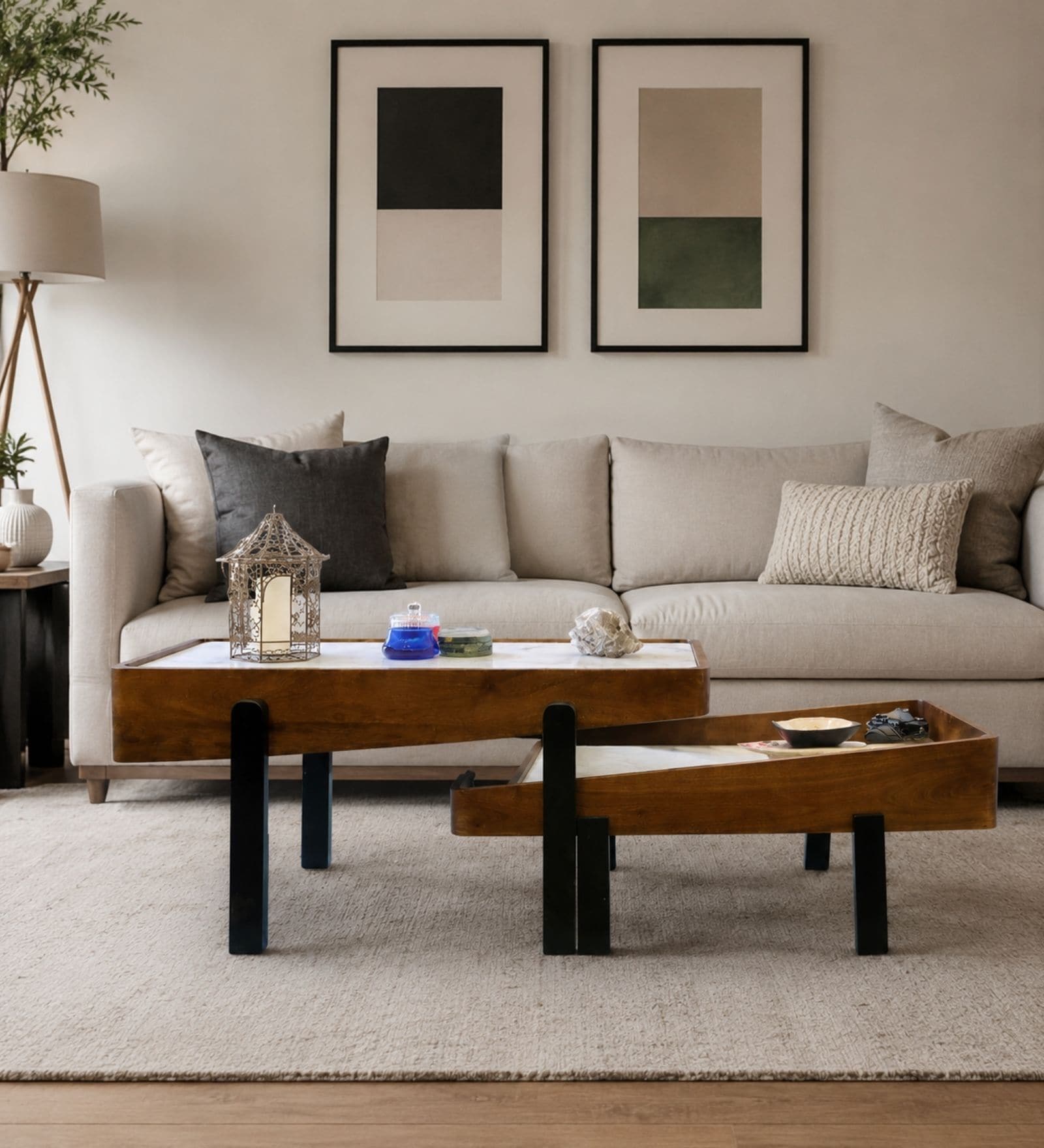 Panache Nesting Centre Tables In Chestnut White Finish