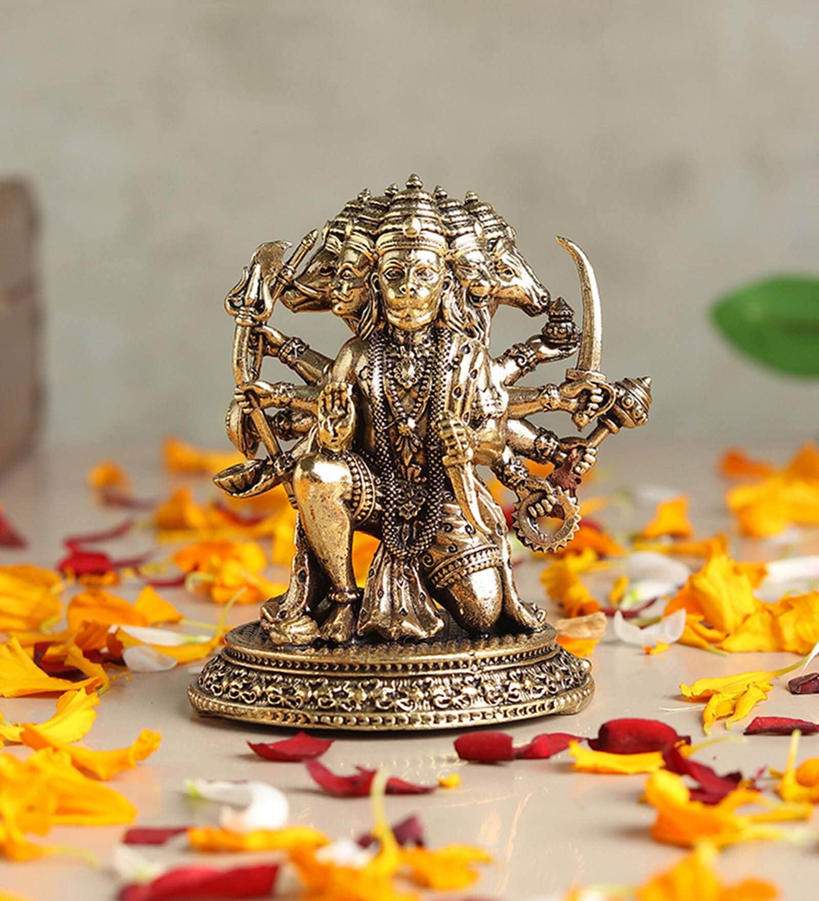 Golden Panchmukhi Hanuman Brass Idol
