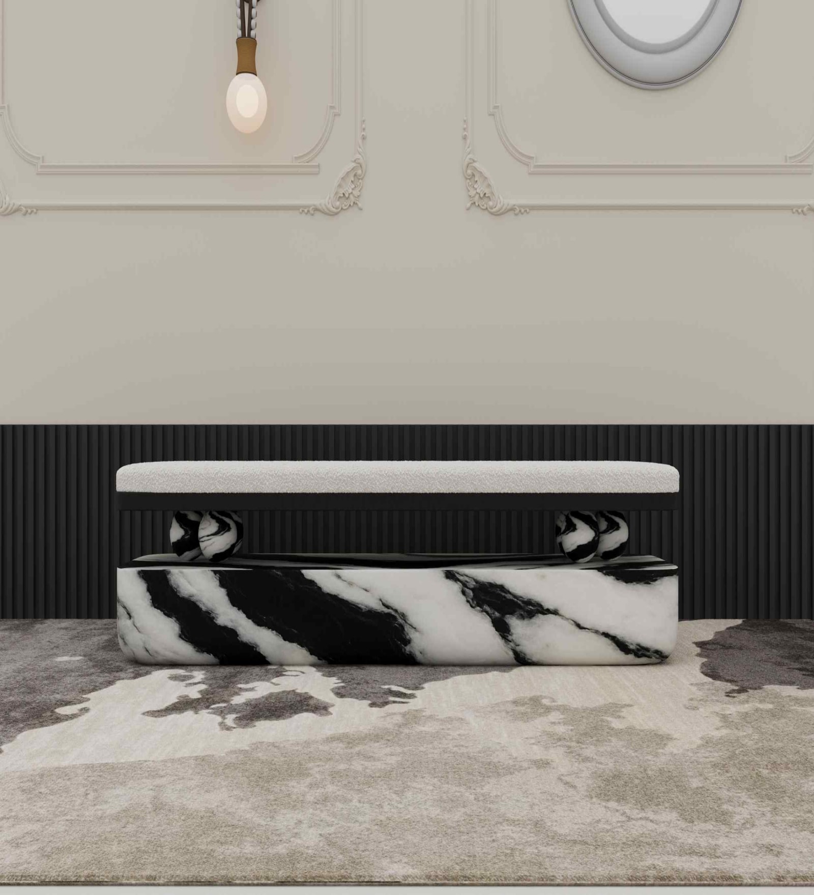 Panda Marble Bench In Black & White Finish