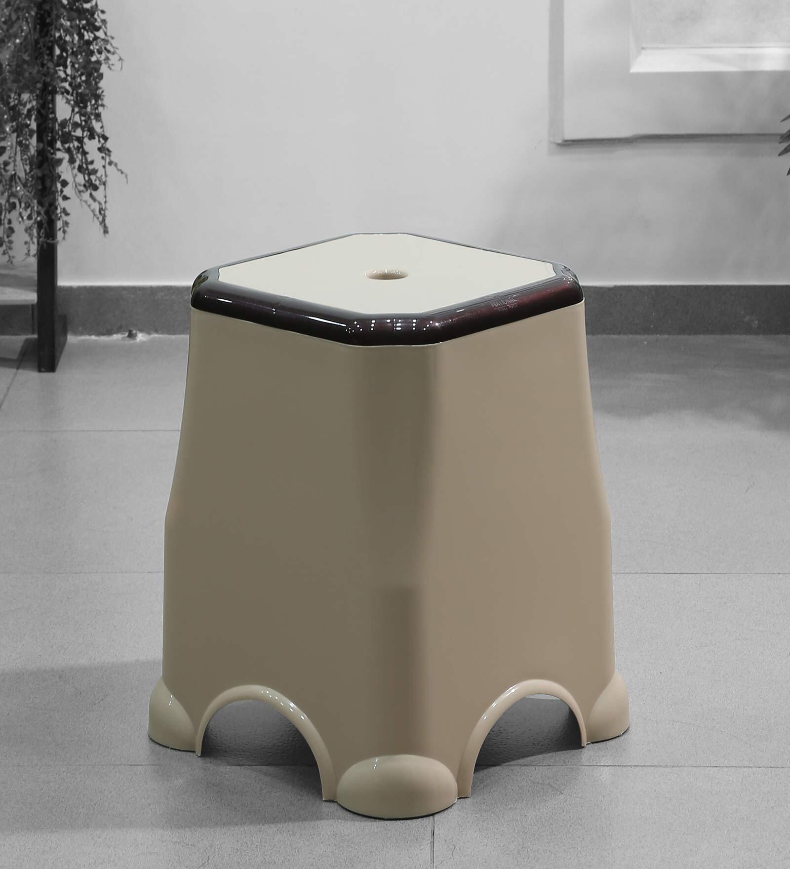 Panda Plastic Seating Stool in Beige & Brown Colour
