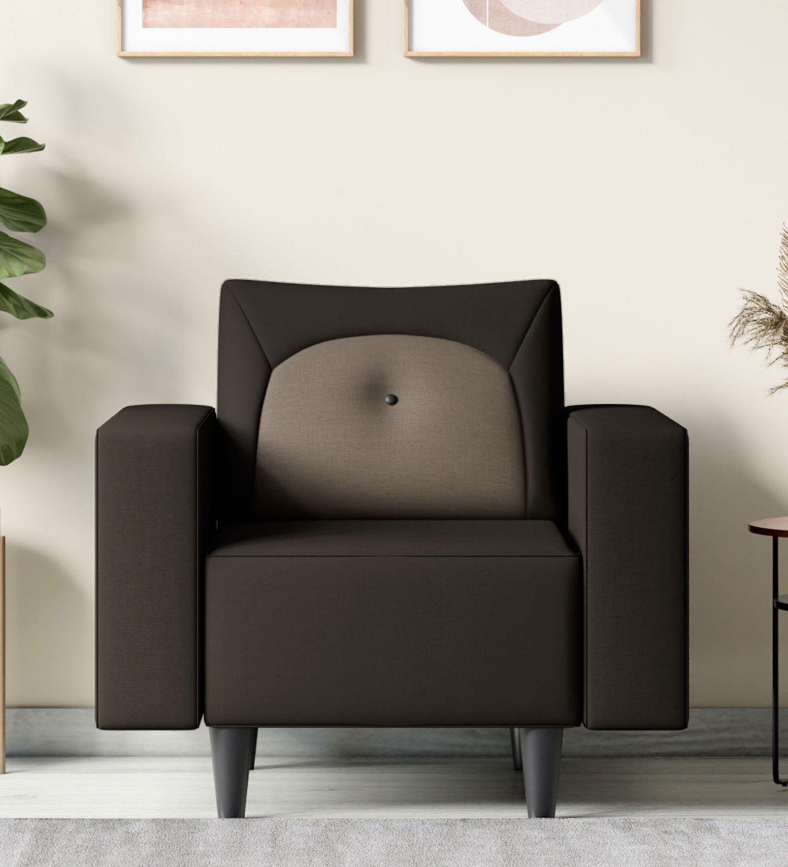 Pangram Fabric 1 Seater Sofa In Dark Brown Colour