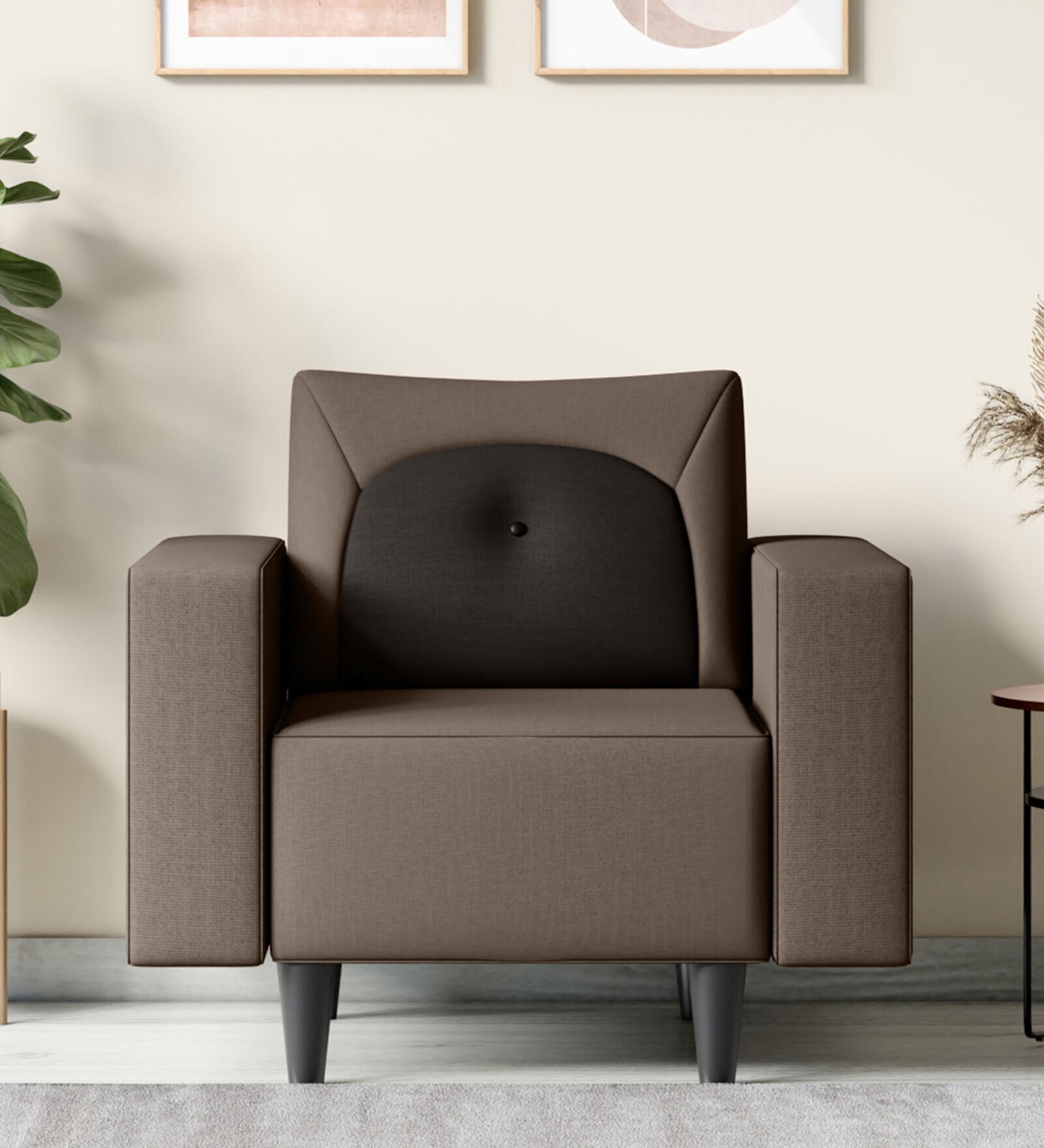 Pangram Fabric 1 Seater Sofa In Taupe Colour