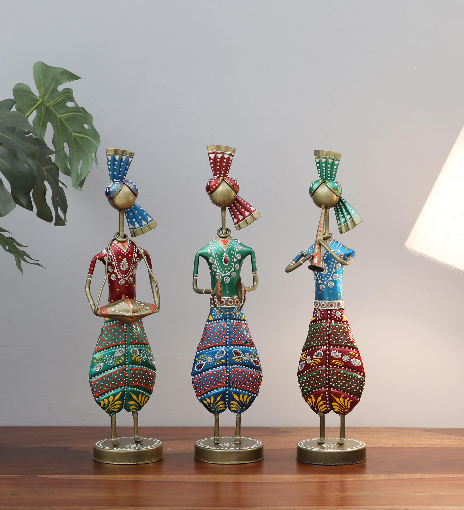 Panjabi Doll Set Of 3 Multicolour Iron Figurines