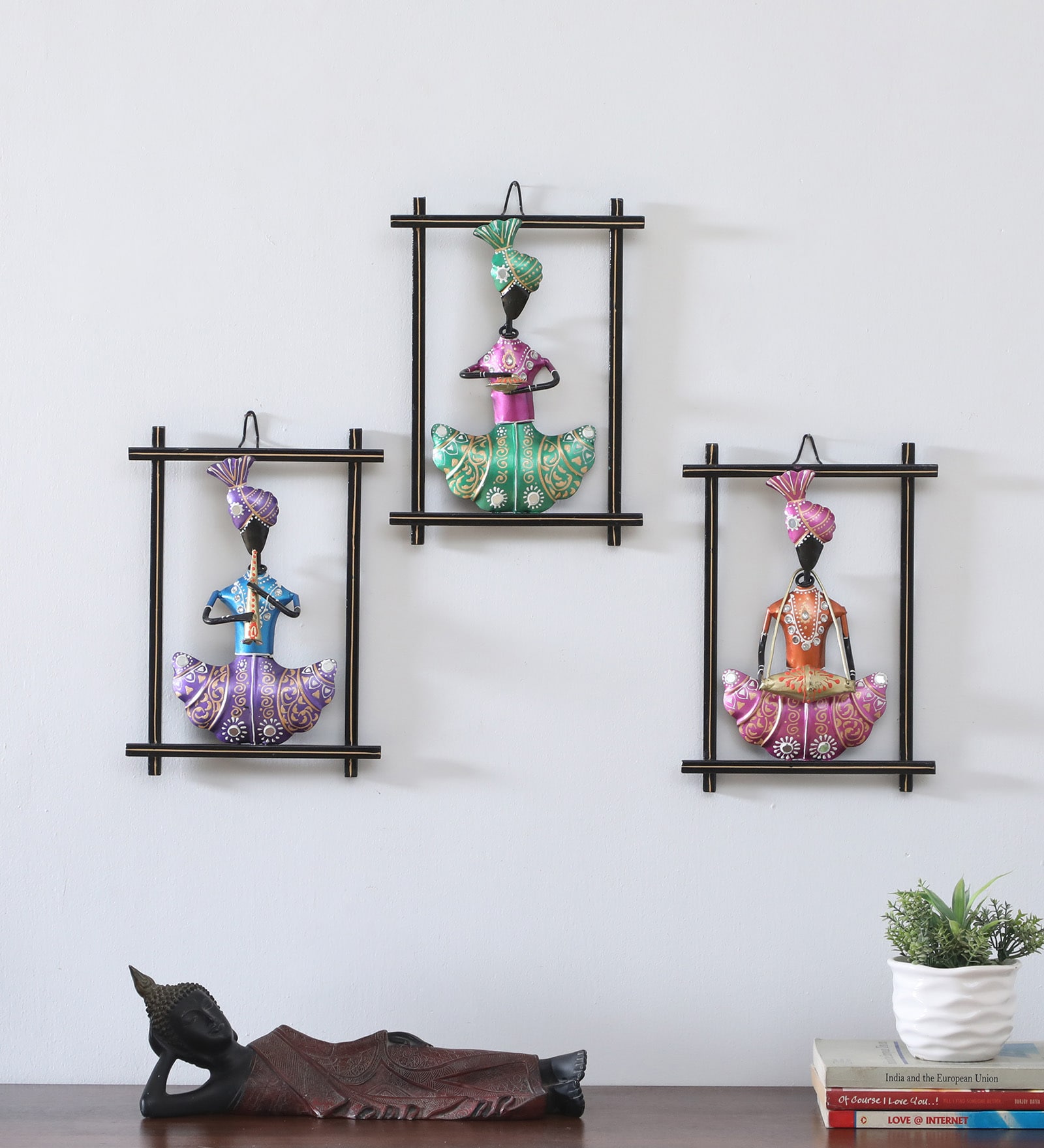 Panjabi Set Of 3 Multicolour Iron Wall Art