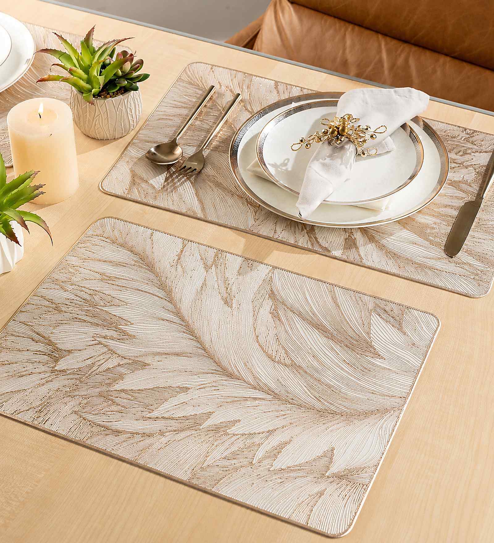 Feather Luxe Rosegold PVC Dining Table Mats (Set of 6)