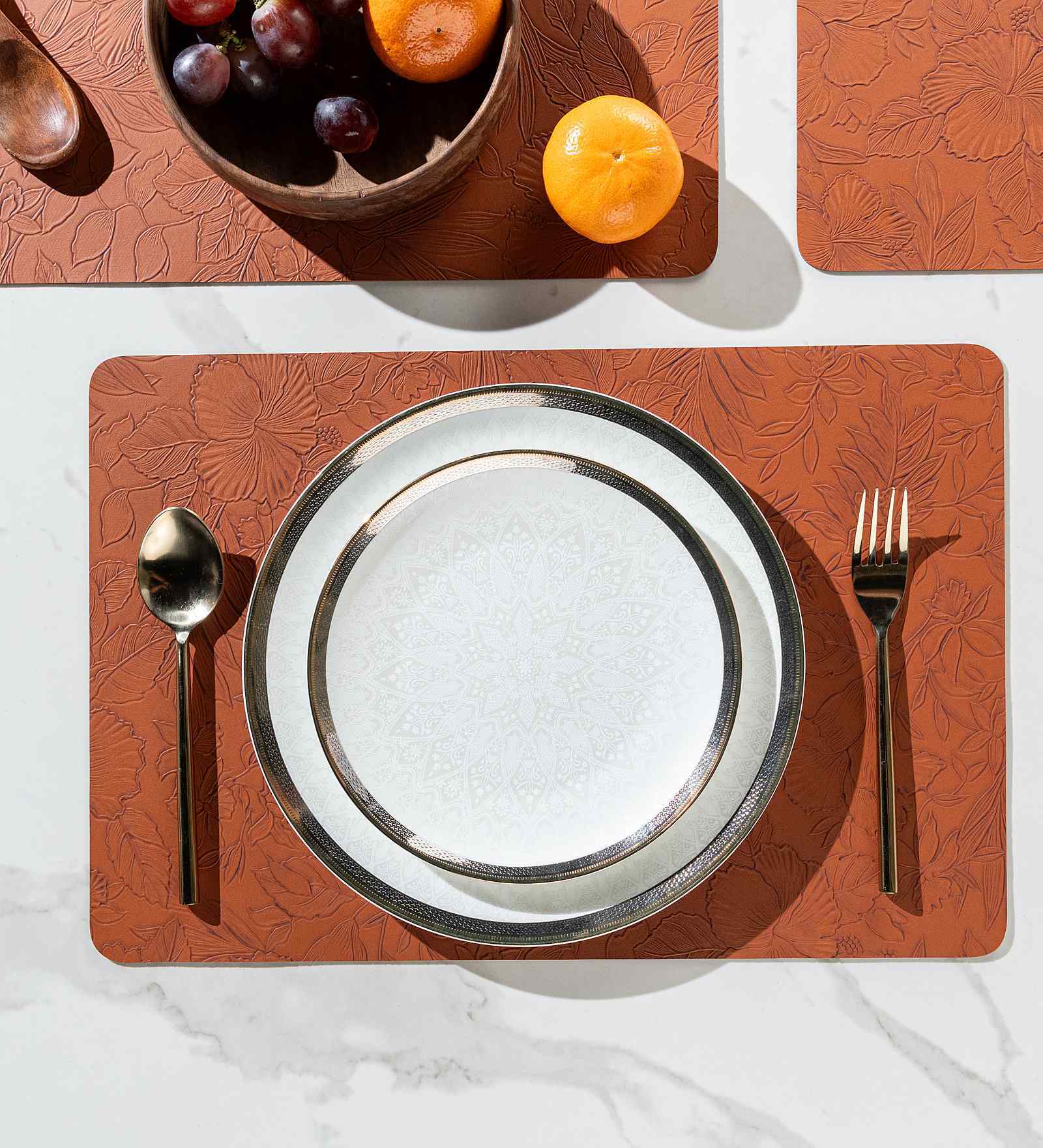 Marble Vine Terracotta PVC Dining Table Mats (Set of 6)