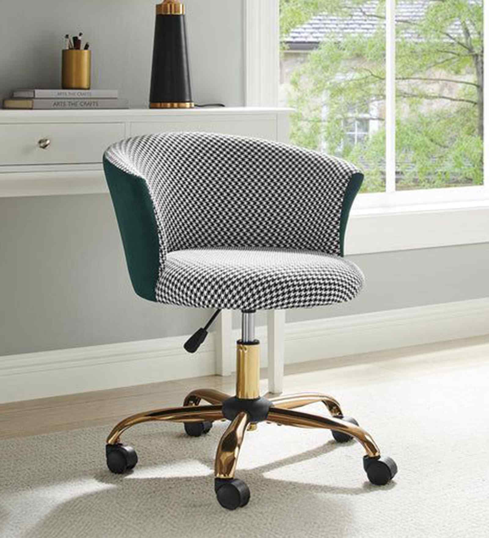 Paolo Velvet Fabric Guest Chair In Green & Black Colour