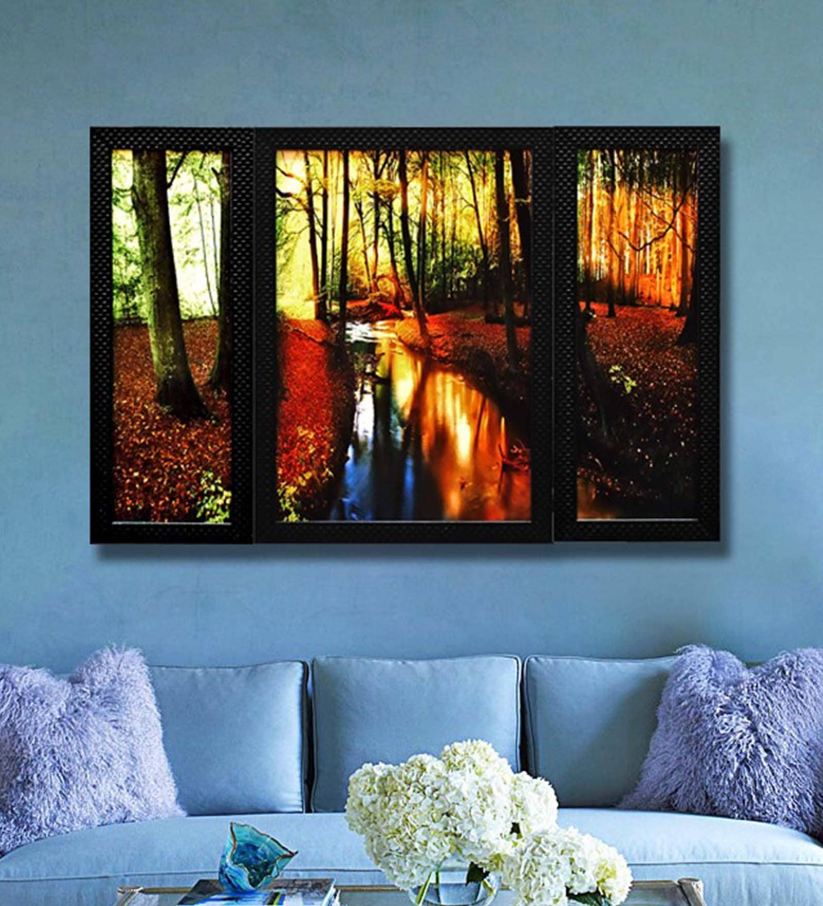 Paper 28.5 x 0.2 x 19 Inch Multicolor Forest Landscape Framed Art Prints