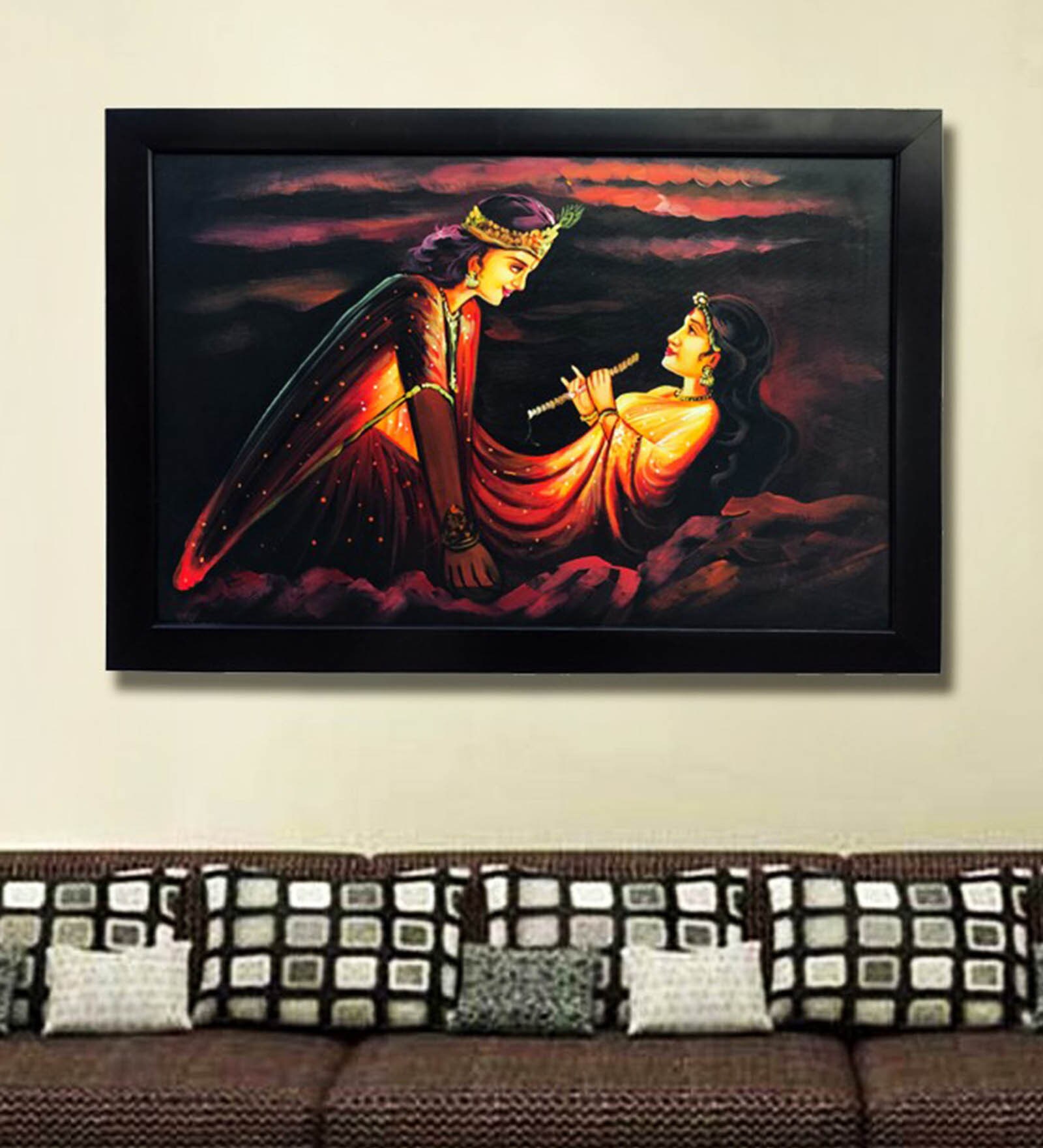 Canvas 40 x 0.5 x 28 Inch Radha Krishna Hand Framed Oil Paintings