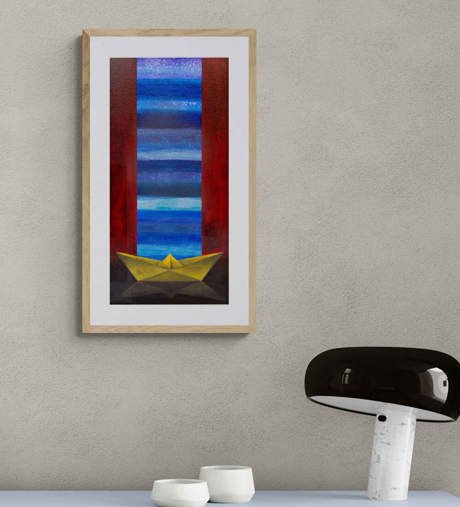 Paper Boat Iv Handmade Acrylic Paint On Canvas Unframed