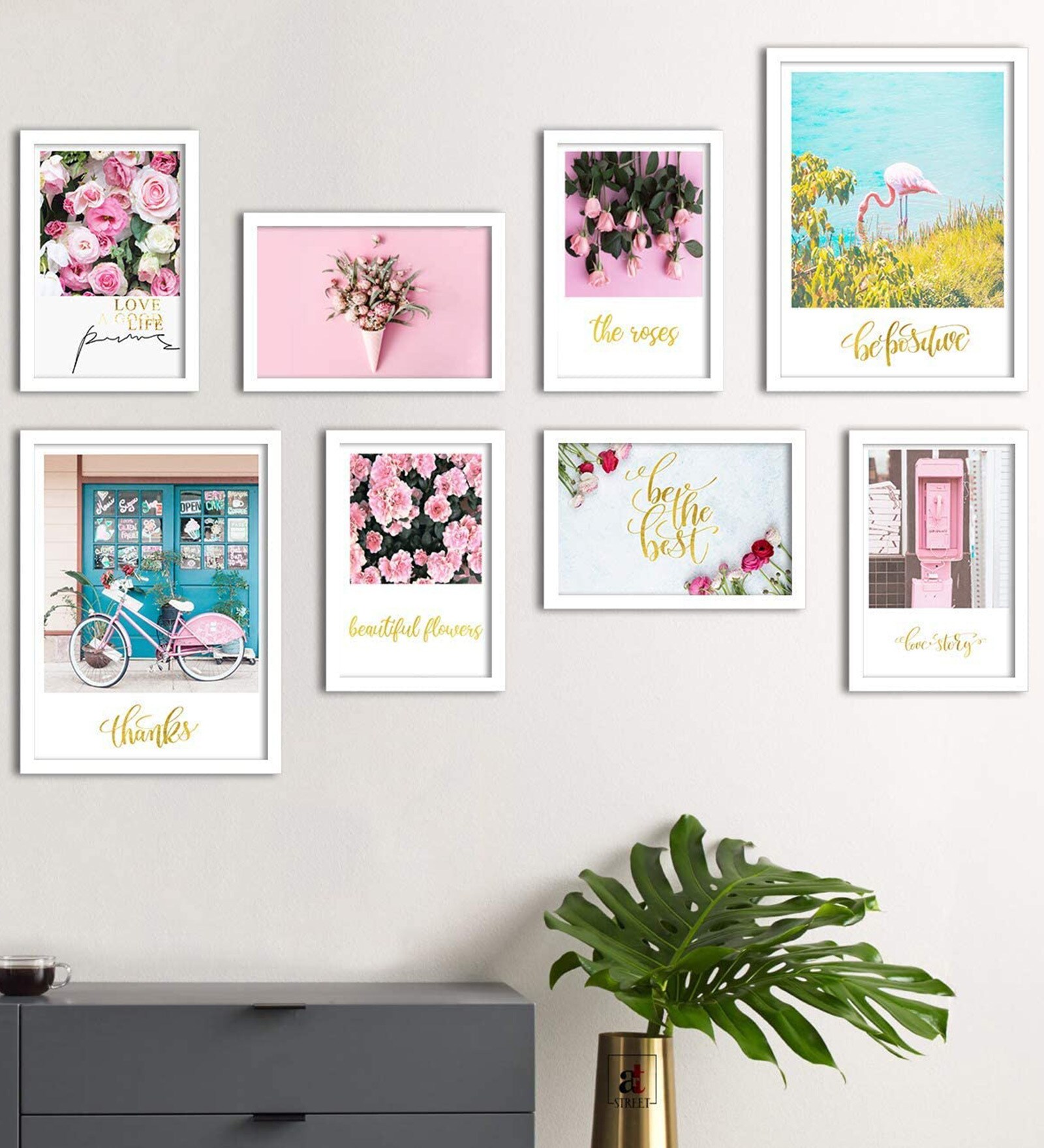 Paper Framed Bonjour Blossom White Set Of 8 Art Print