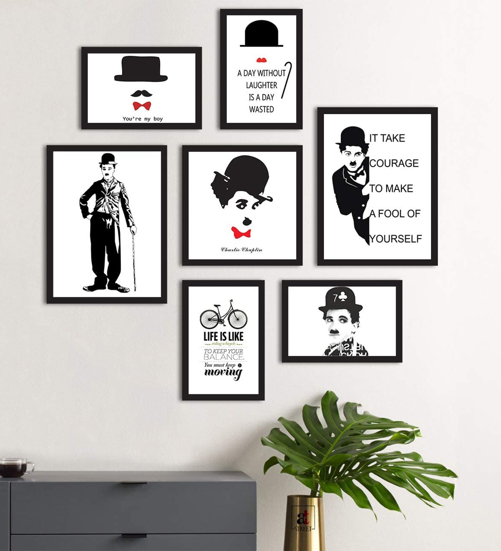 Paper Framed Poster Charming Charlie Black White Set Of 7 Art Print