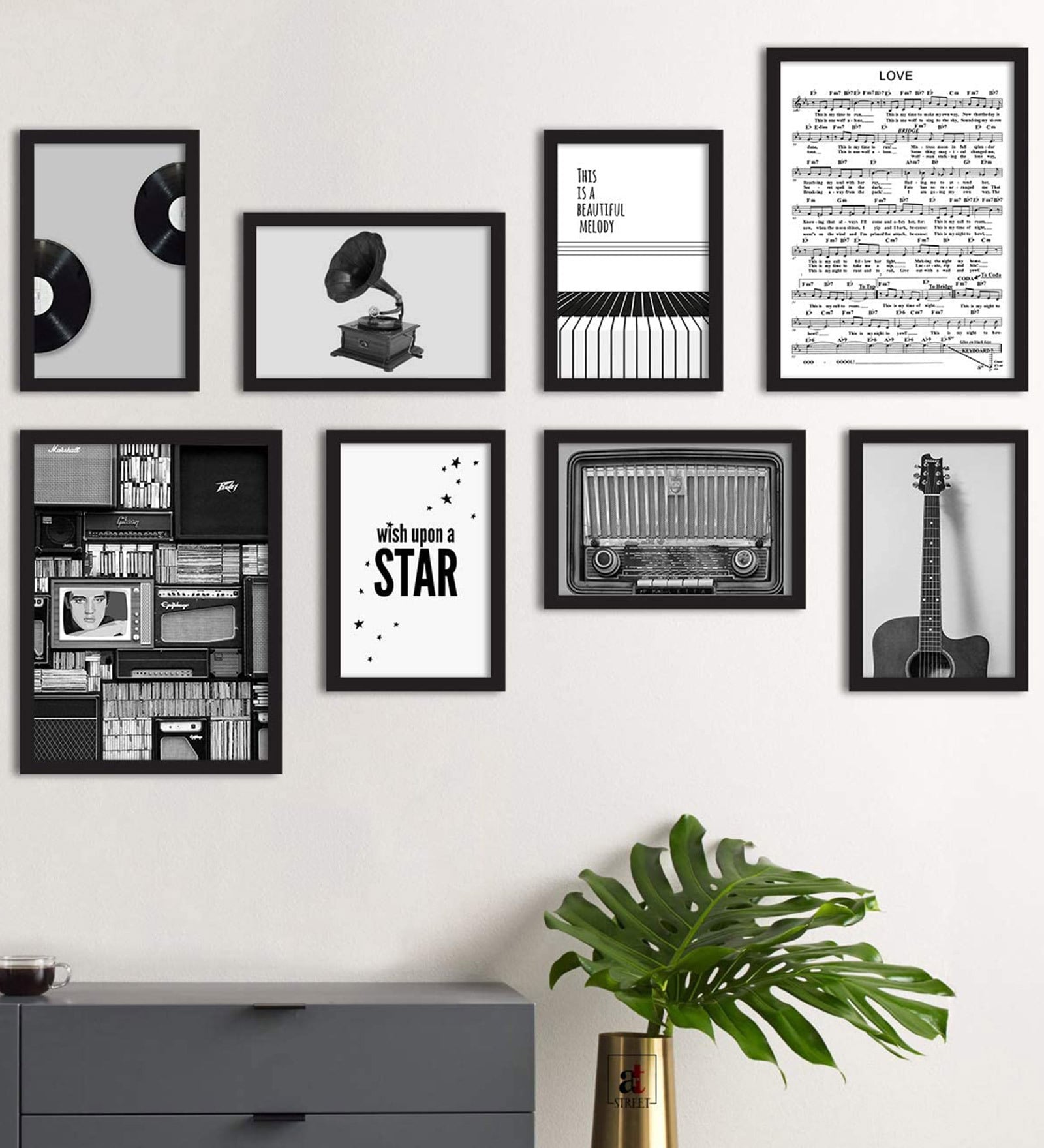 Paper Framed Star Music Black Set Of 8 Art Print