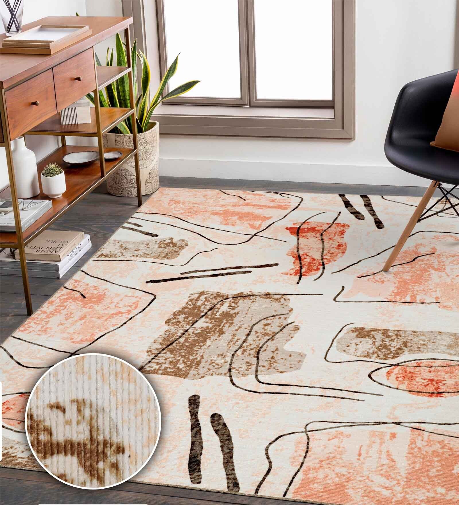 Paprika Abstract Polyester 8' X 10' Machine Made Carpet
