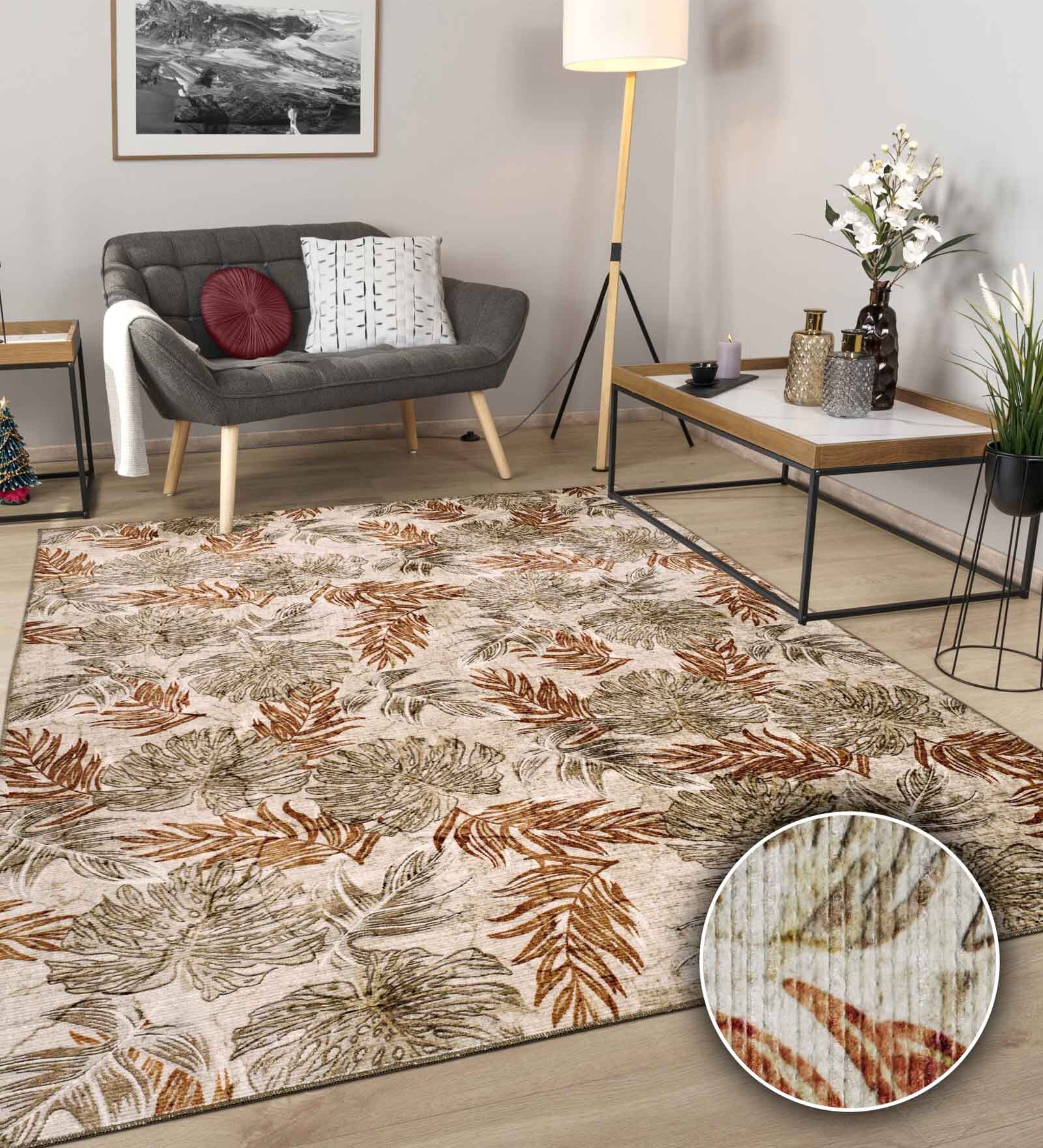 Paprika Floral Polyester 9' X 12' Machine Made Carpet