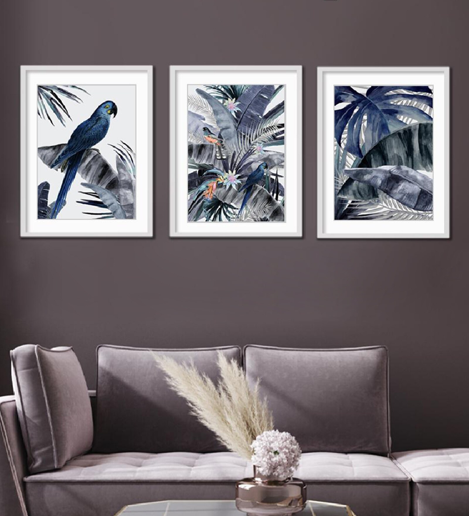 Paradise Athena Blue Paper Framed Landscape Art Panels Set of 3