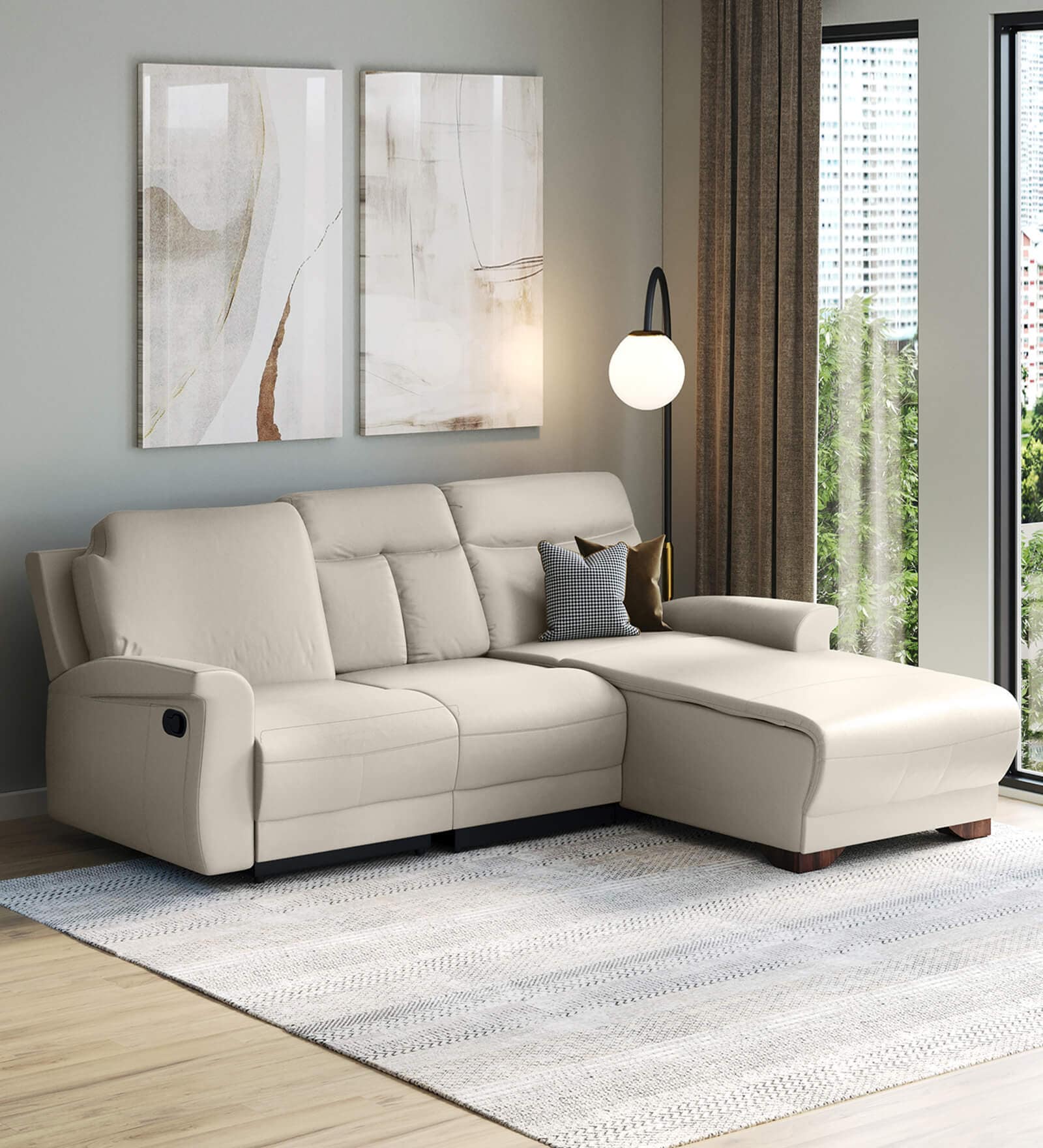 Parana Leatherette L Shape Recliner Sofa In Beige Colour Parana Leatherette L Shape Recliner Sofa In Beige Colour