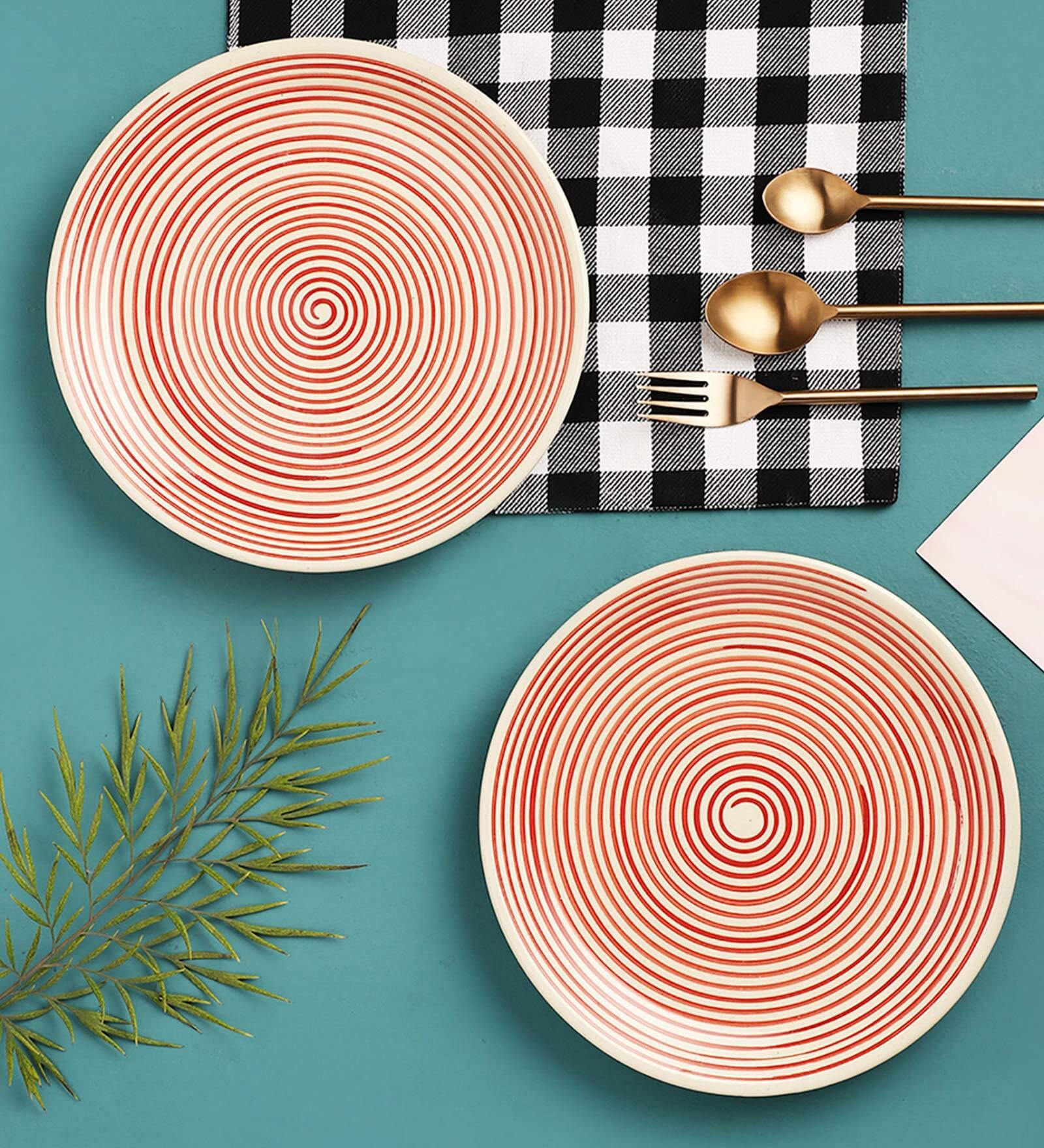 Parikrama 7 Inch Red Ceramic (Set of 6) Quarter Plate