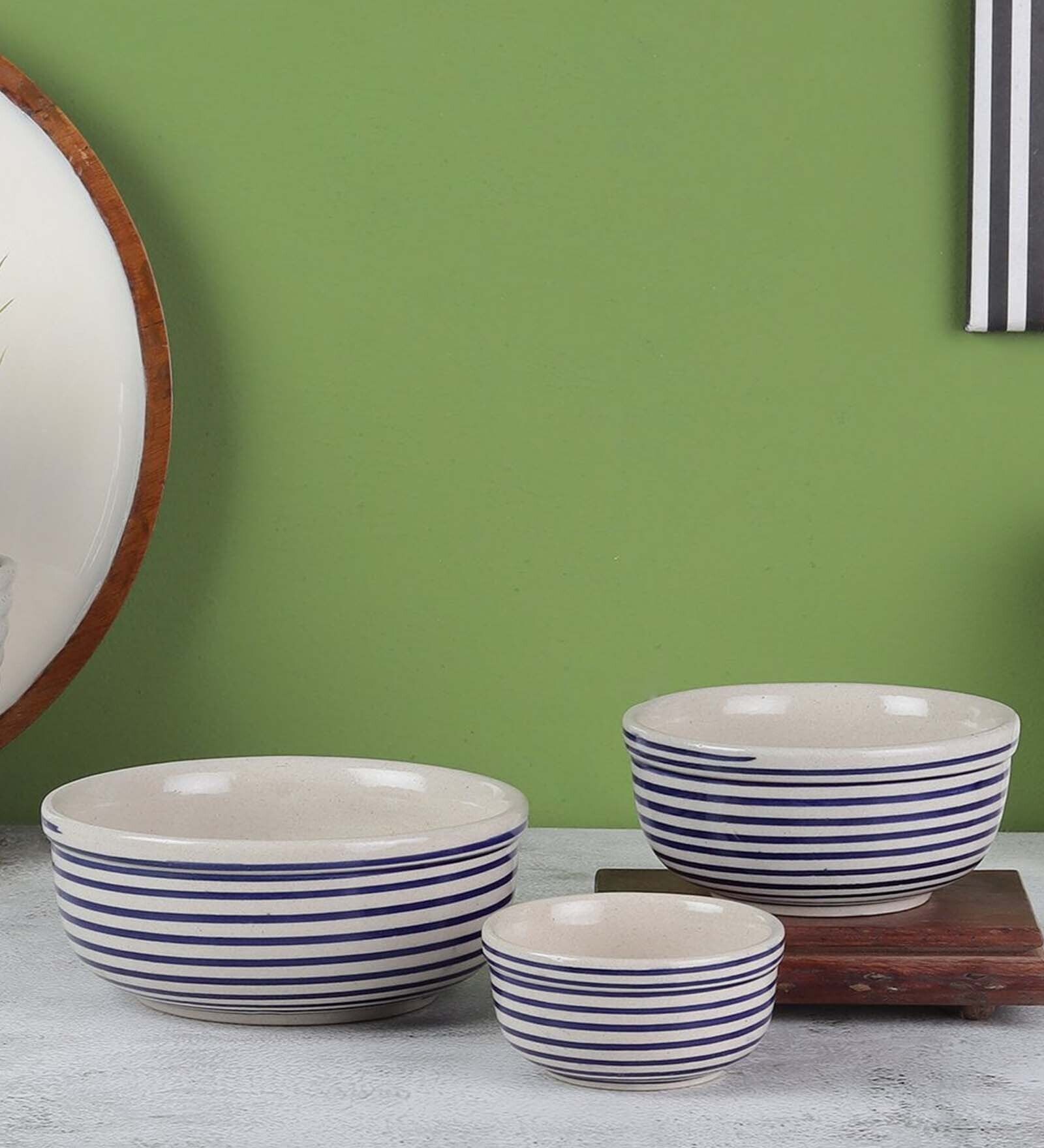 Parikrama Blue Spiral (Set of 3) Ceramic Serving Bowl Parikrama Blue Spiral (Set of 3) Ceramic Serving Bowl