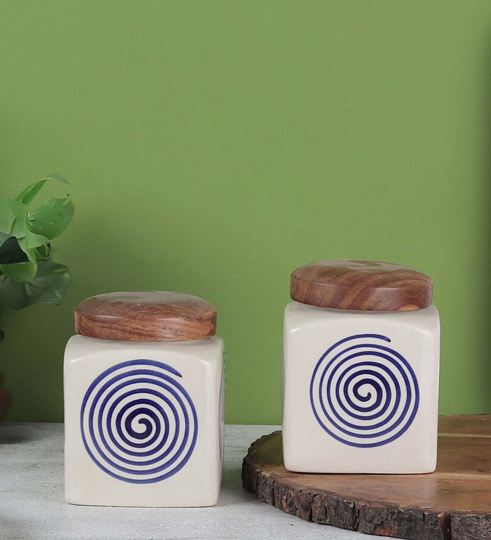Parikrama Blue Spiral 200ml (Set of 2) Ceramic Storage Jar