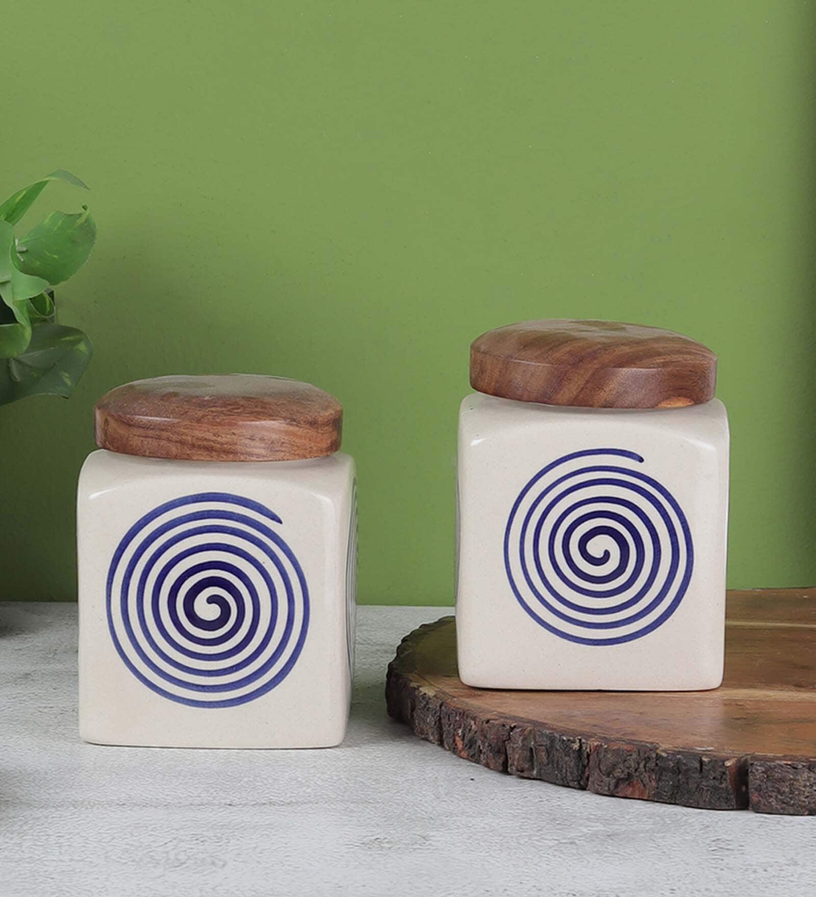 Parikrama Blue Spiral 450ml (Set of 2) Ceramic Storage Jar Parikrama Blue Spiral 450ml (Set of 2) Ceramic Storage Jar