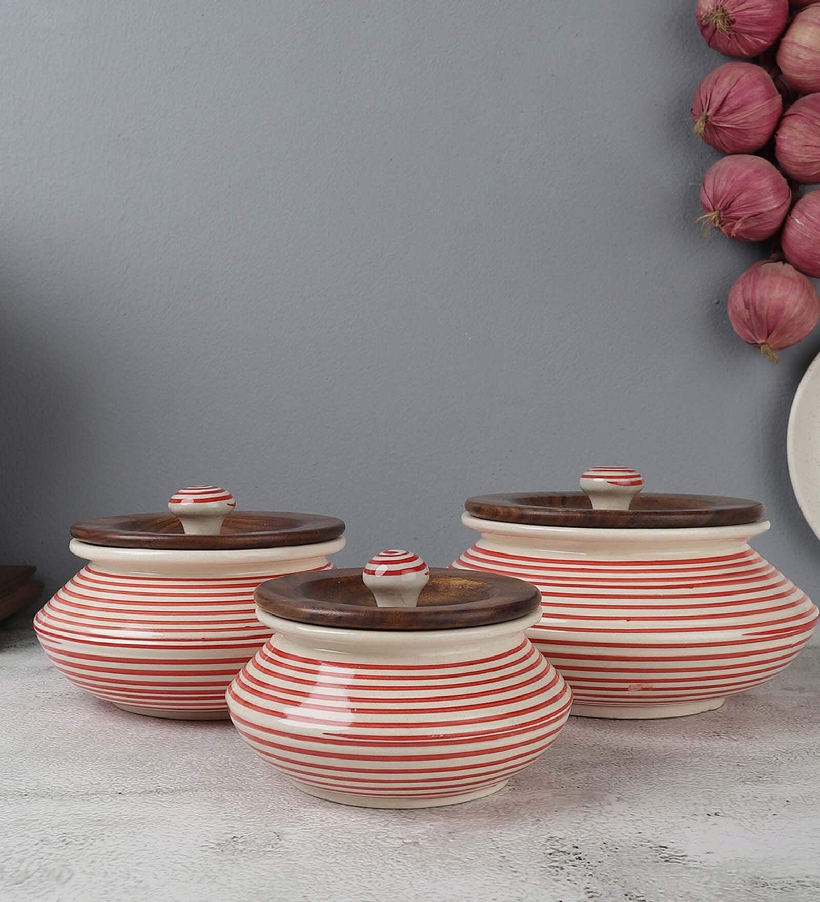 Parikrama Red Spiral (Set of 3) ceramic Serving Handi